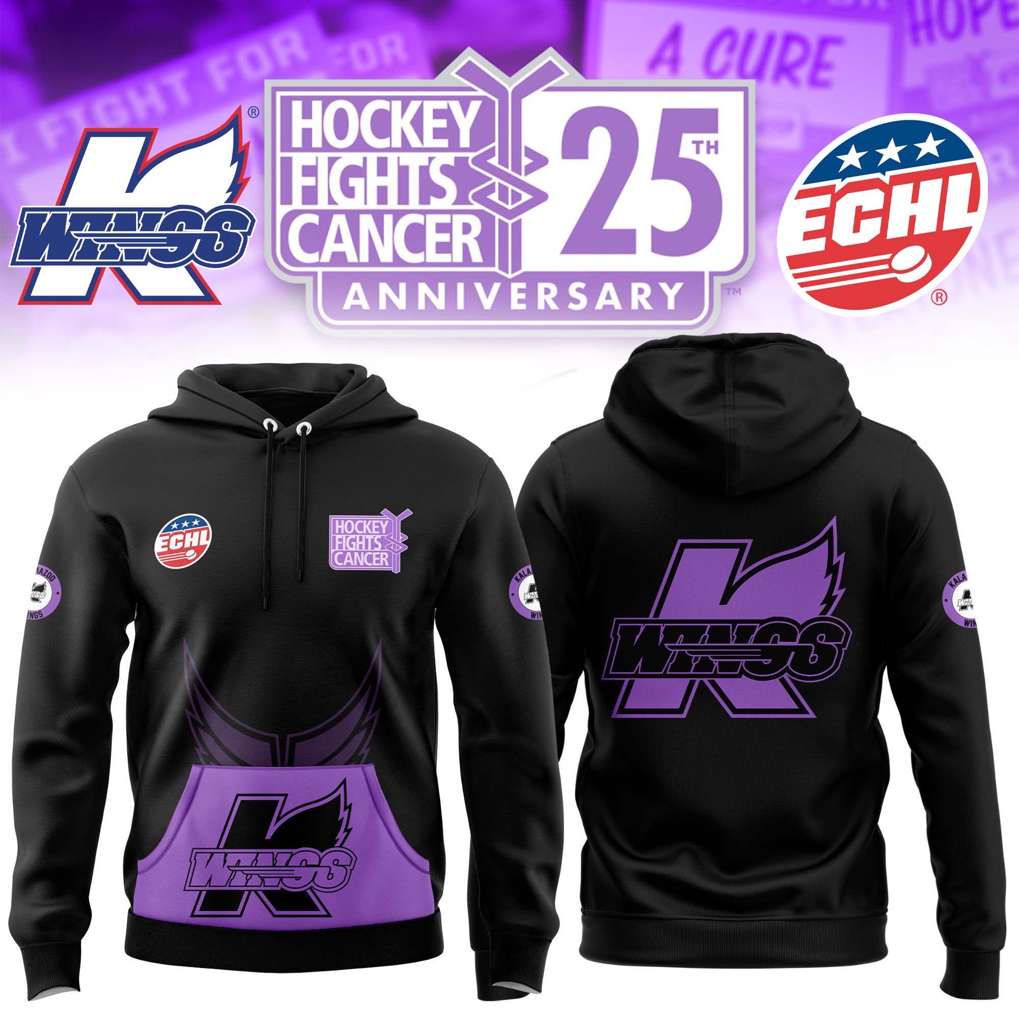 Kalamazoo Wings Hockey Fight Cancer Hoodie 