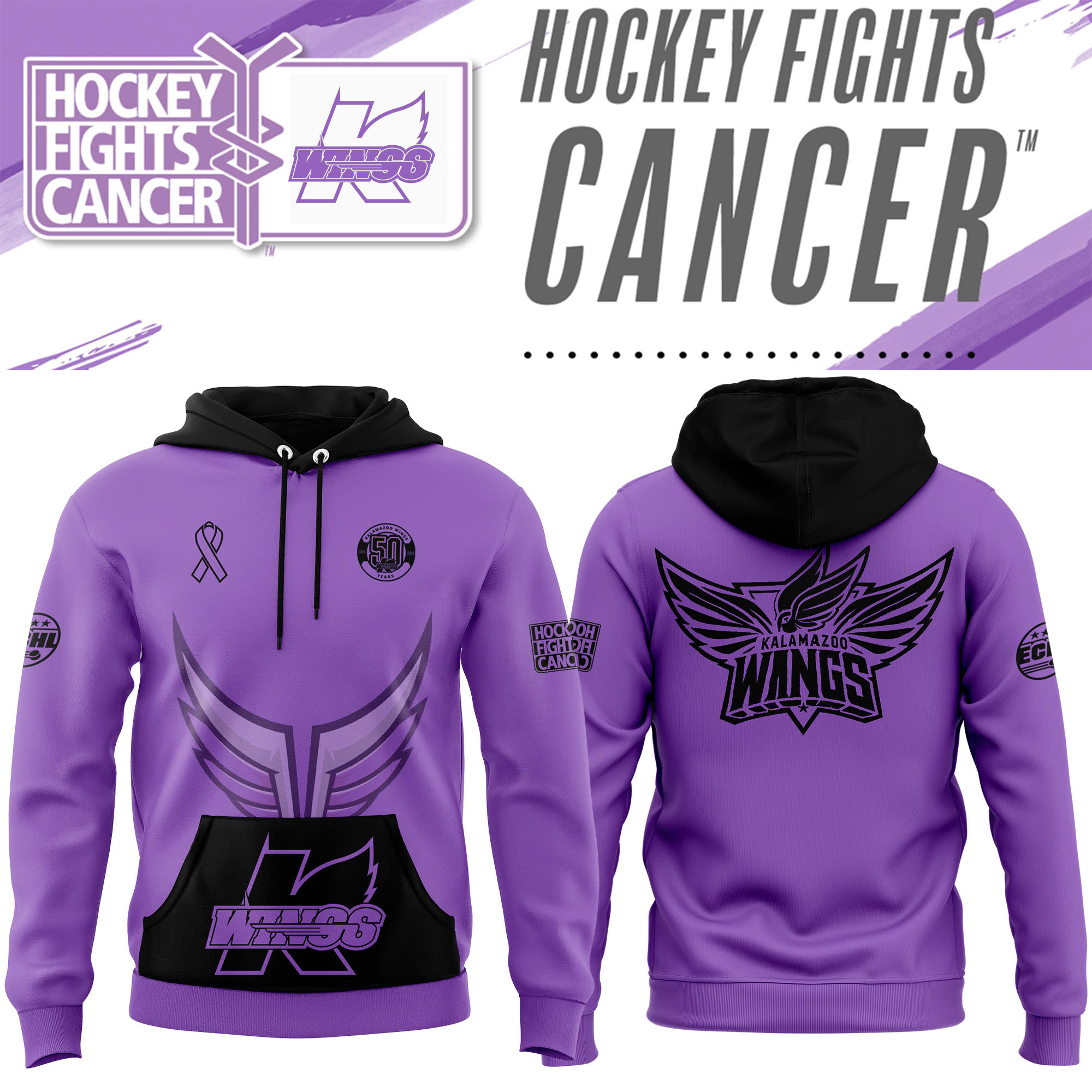 Kalamazoo Wings x Hockey Fights Cancer Pullover Hoodie 
