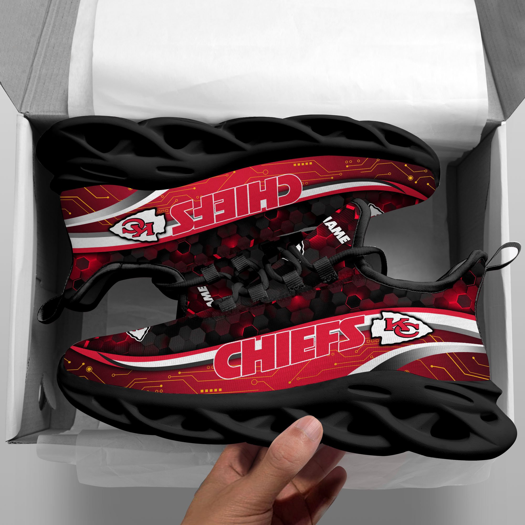 Kansas City Chiefs Black Clunky Sneakers Custom Name, Max Soul Shoes, Sport Gifts
