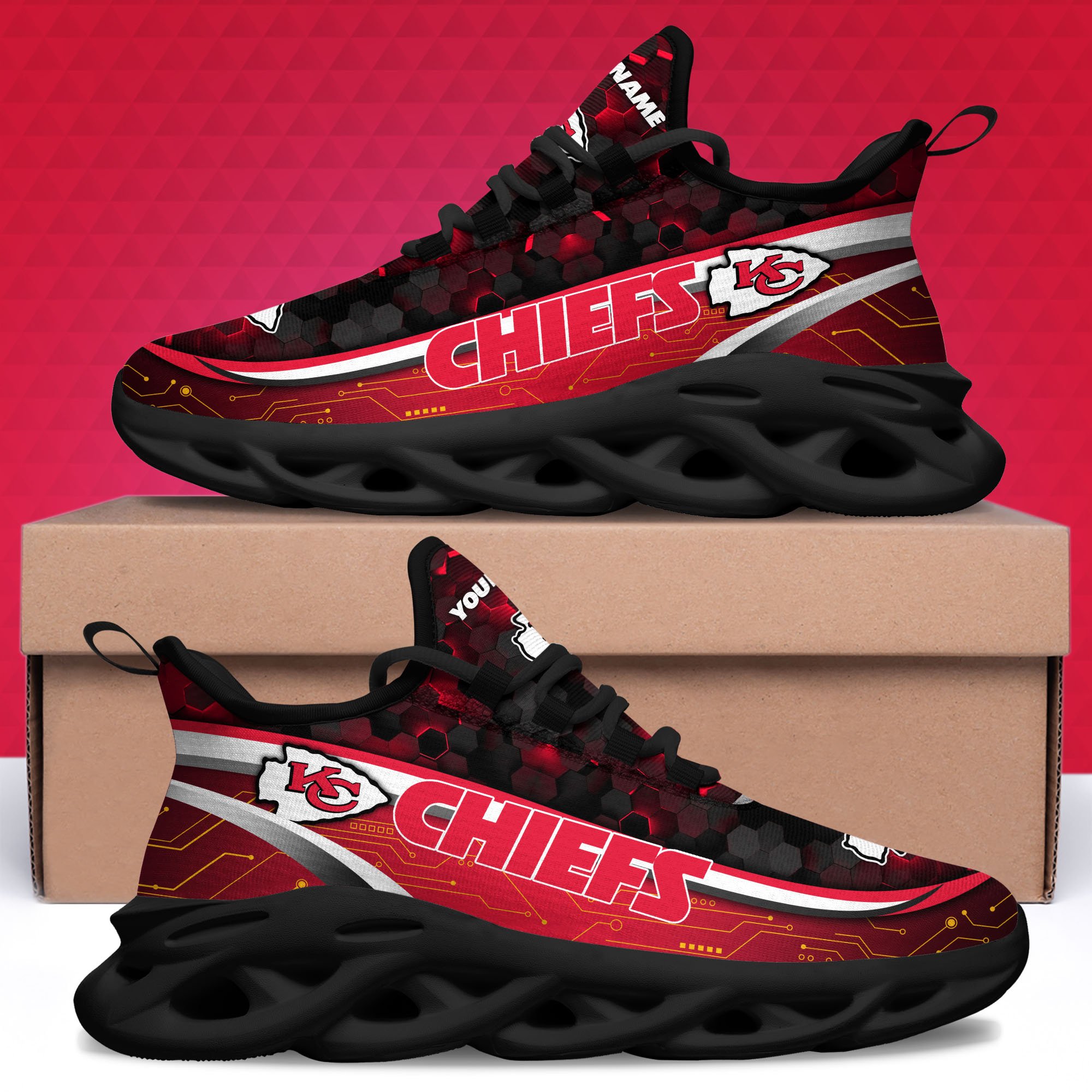 Kansas City Chiefs Black Clunky Sneakers Custom Name, Max Soul Shoes, Sport Gifts