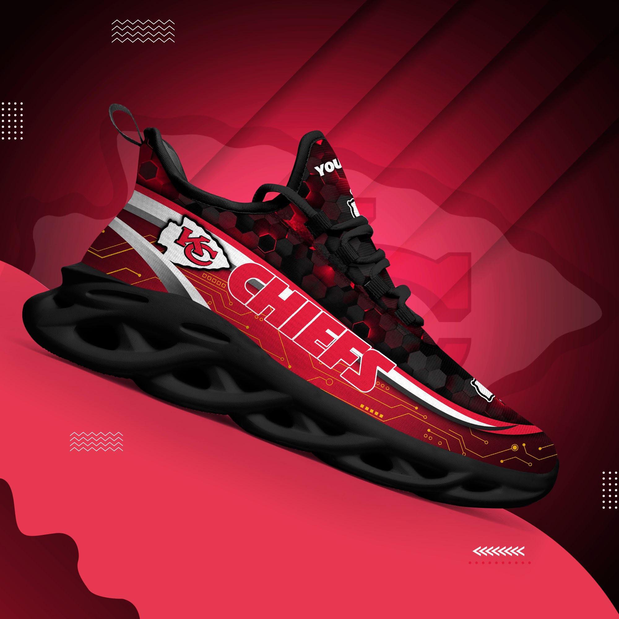 Kansas City Chiefs Black Clunky Sneakers Custom Name, Max Soul Shoes, Sport Gifts