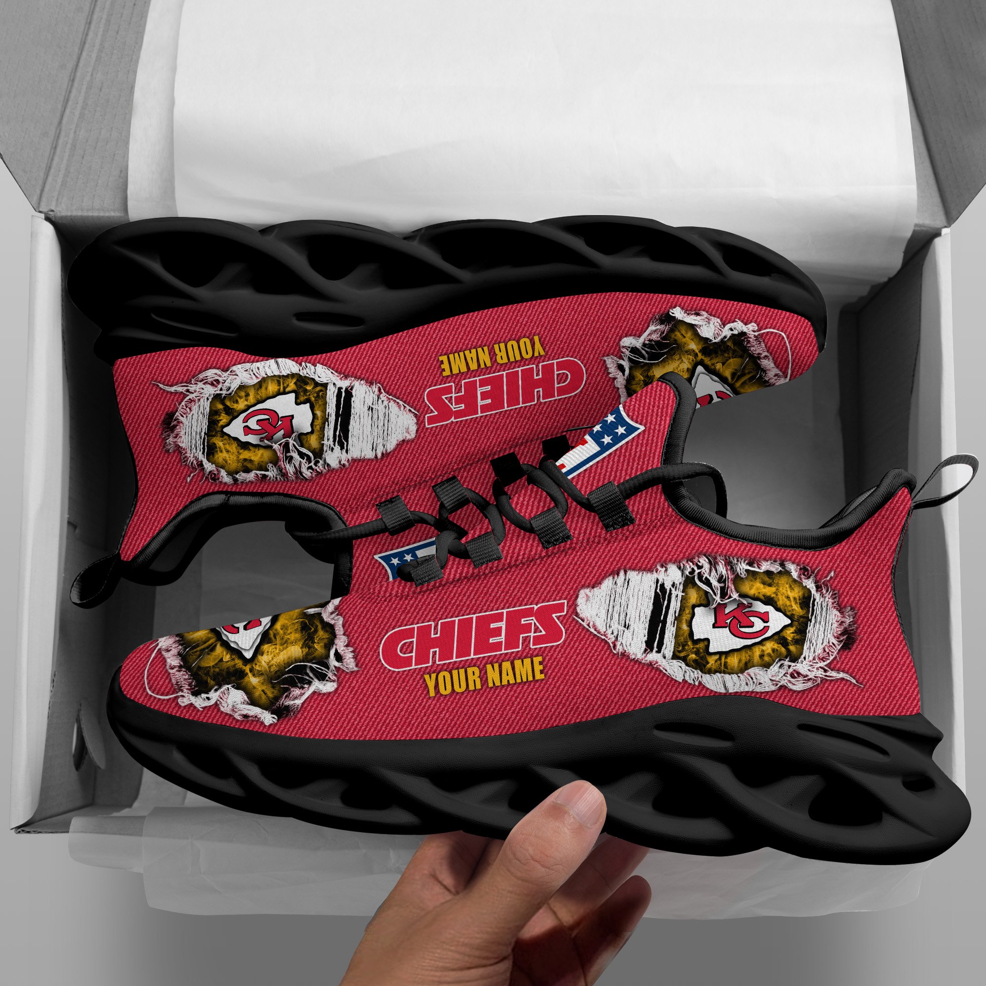 Kansas City Chiefs Black Max Soul Shoes 2025 Versions Custom Name 554