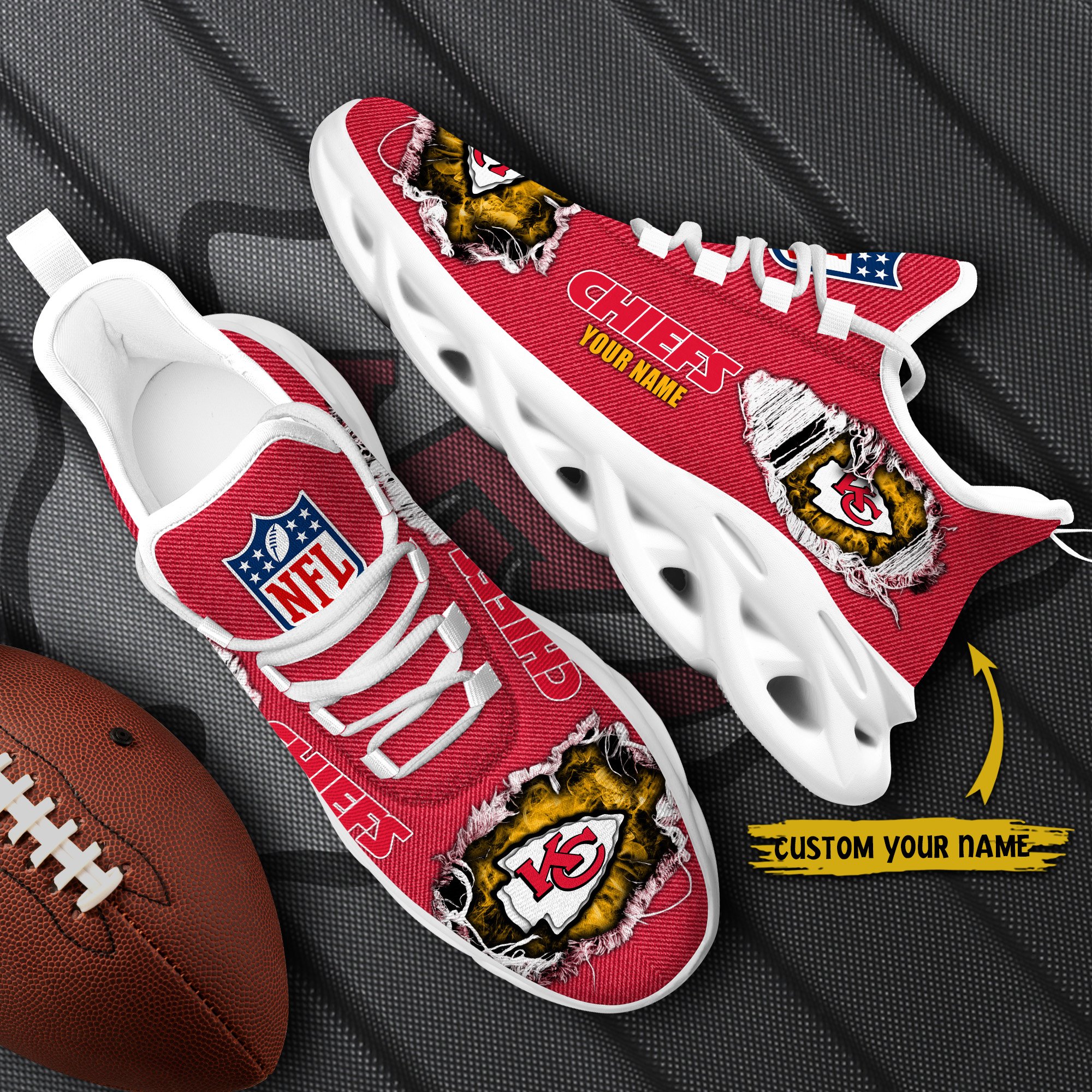 Kansas City Chiefs Black Max Soul Shoes 2025 Versions Custom Name 554