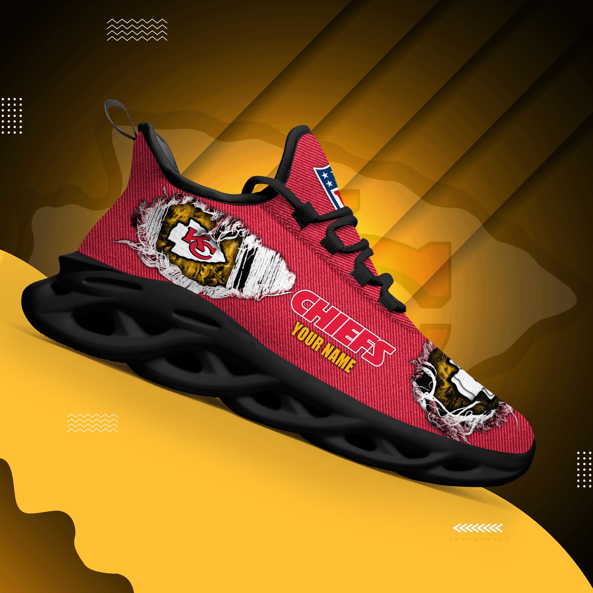 Kansas City Chiefs Black Max Soul Shoes 2025 Versions Custom Name 554