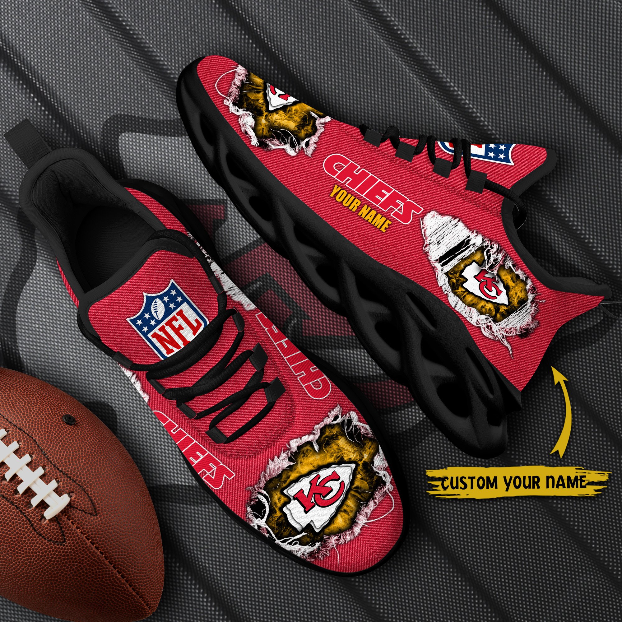 Kansas City Chiefs Black Max Soul Shoes 2025 Versions Custom Name 554