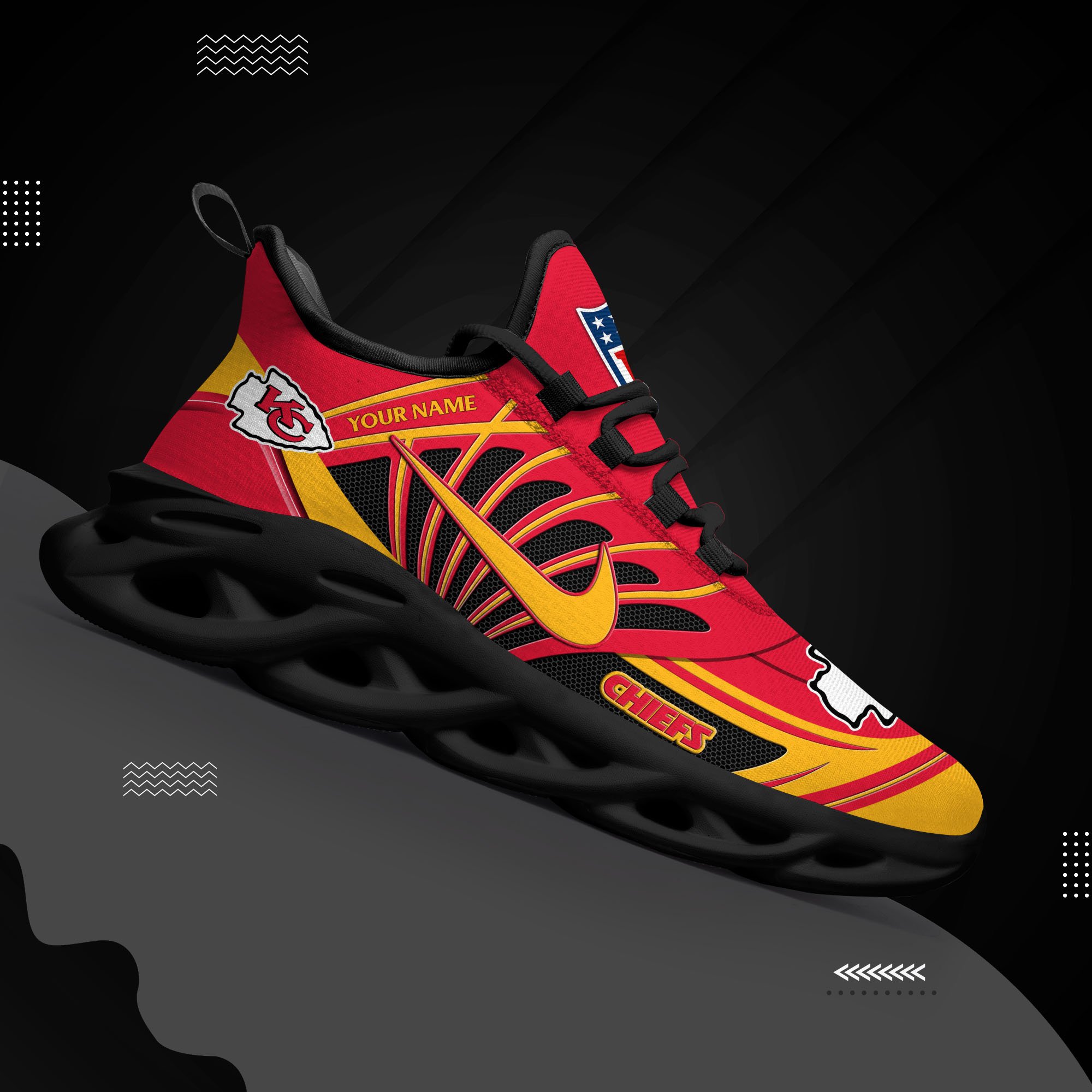 Kansas City Chiefs Black Max Soul Shoes 2025 Versions Custom Name 898