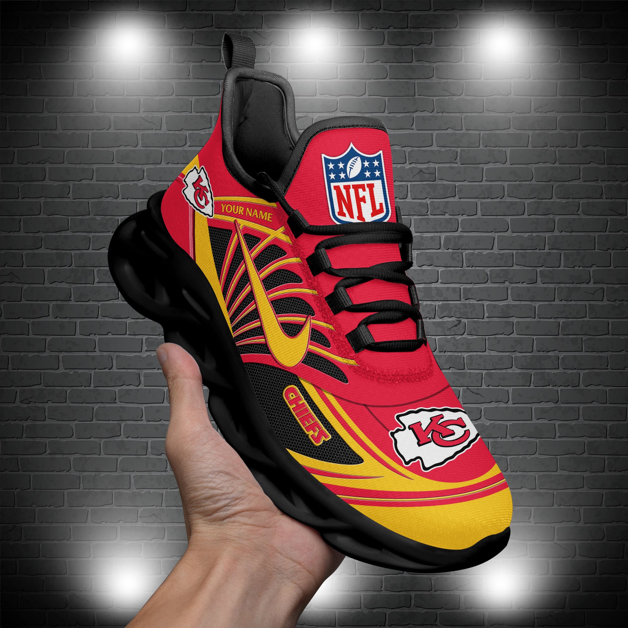 Kansas City Chiefs Black Max Soul Shoes 2025 Versions Custom Name 898