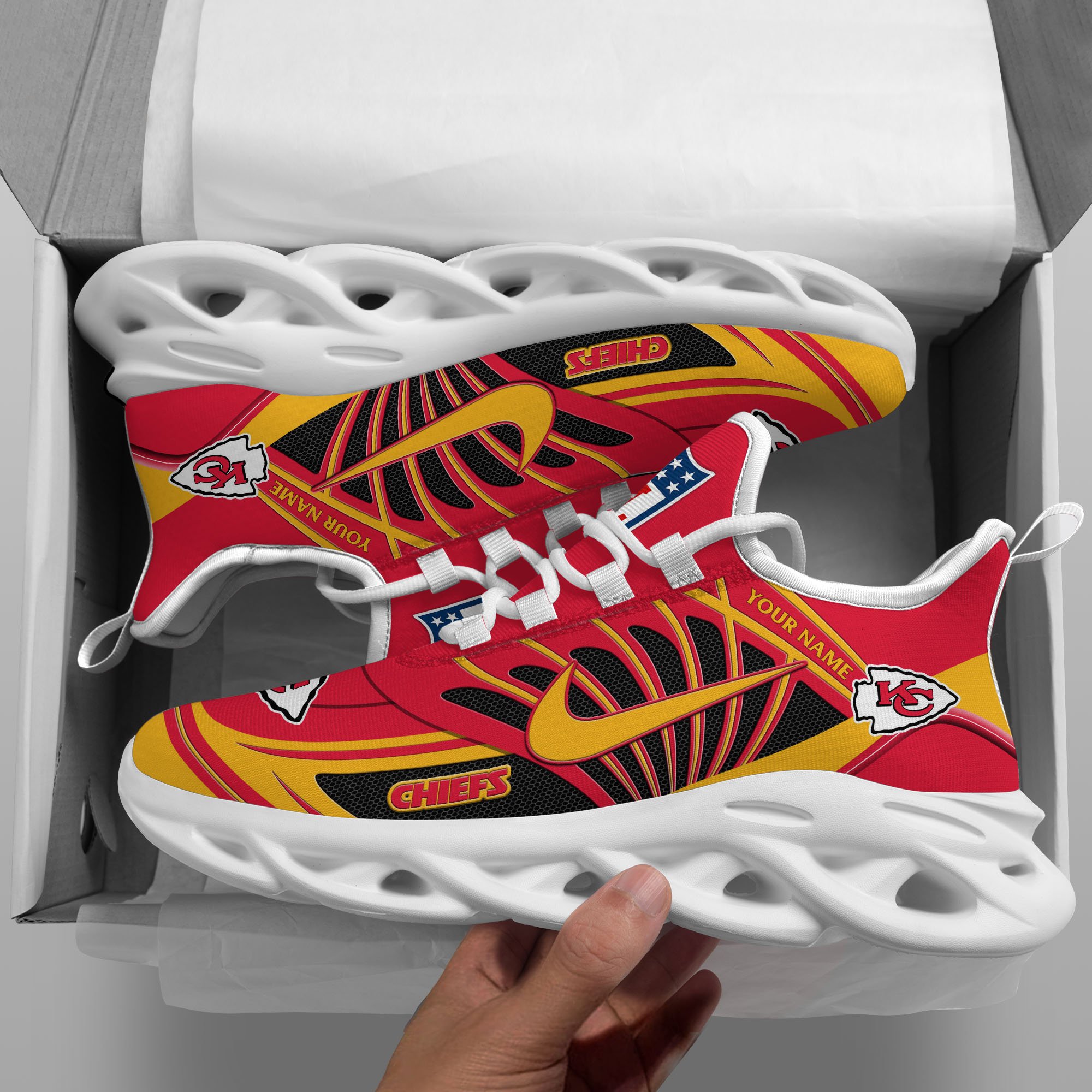 Kansas City Chiefs Black Max Soul Shoes 2025 Versions Custom Name 898