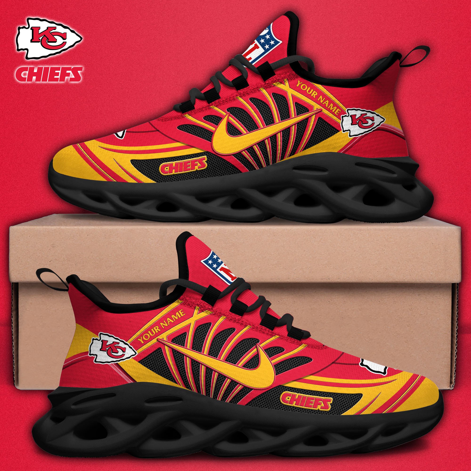 Kansas City Chiefs Black Max Soul Shoes 2025 Versions Custom Name 898