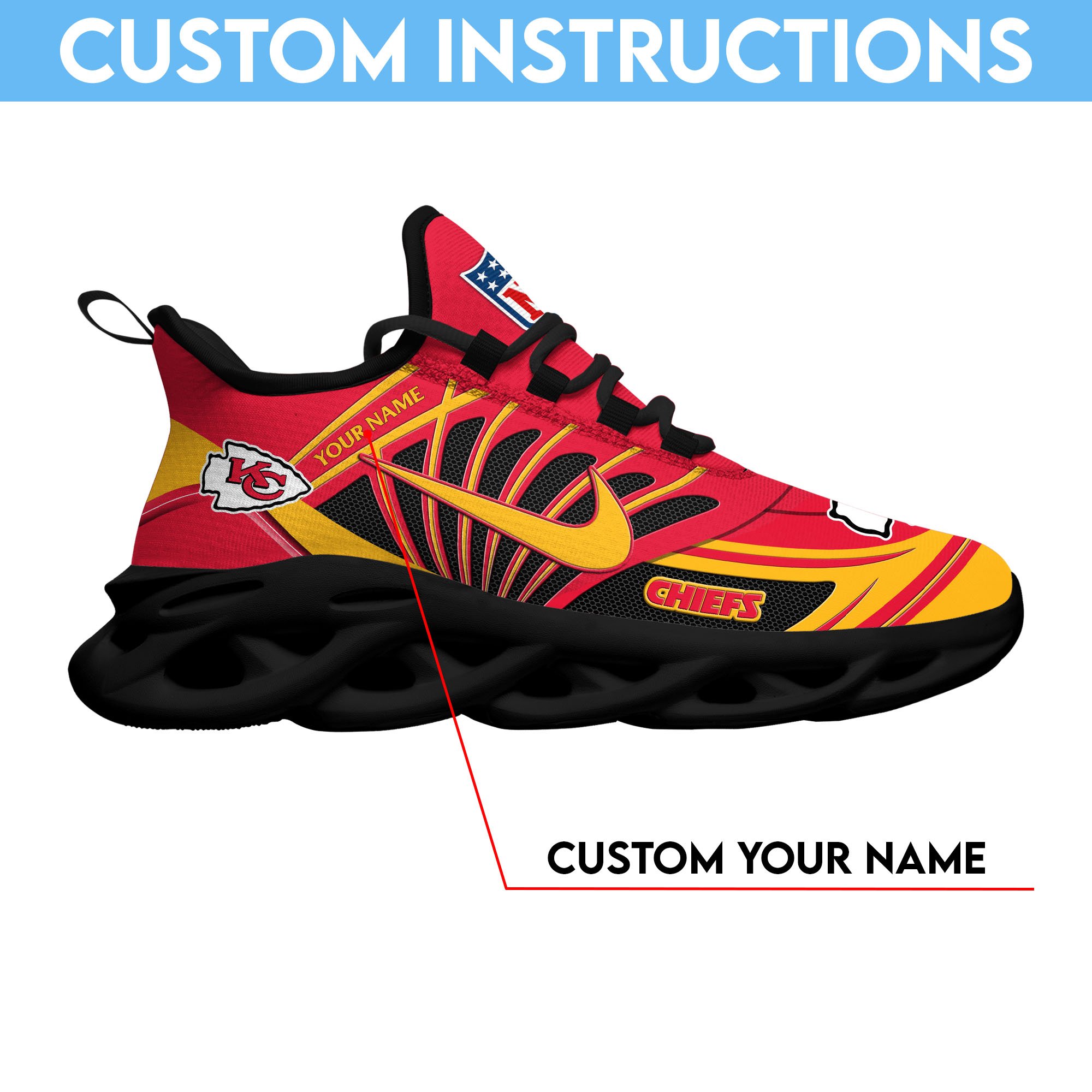 Kansas City Chiefs Black Max Soul Shoes 2025 Versions Custom Name 898