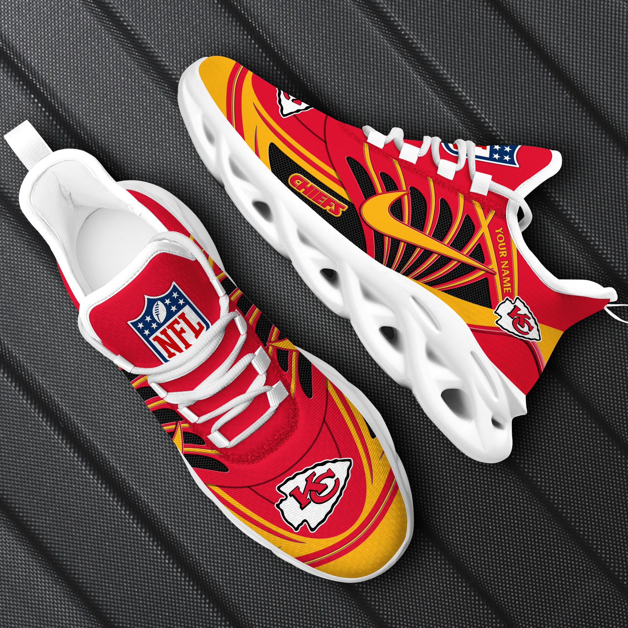 Kansas City Chiefs Black Max Soul Shoes 2025 Versions Custom Name 898
