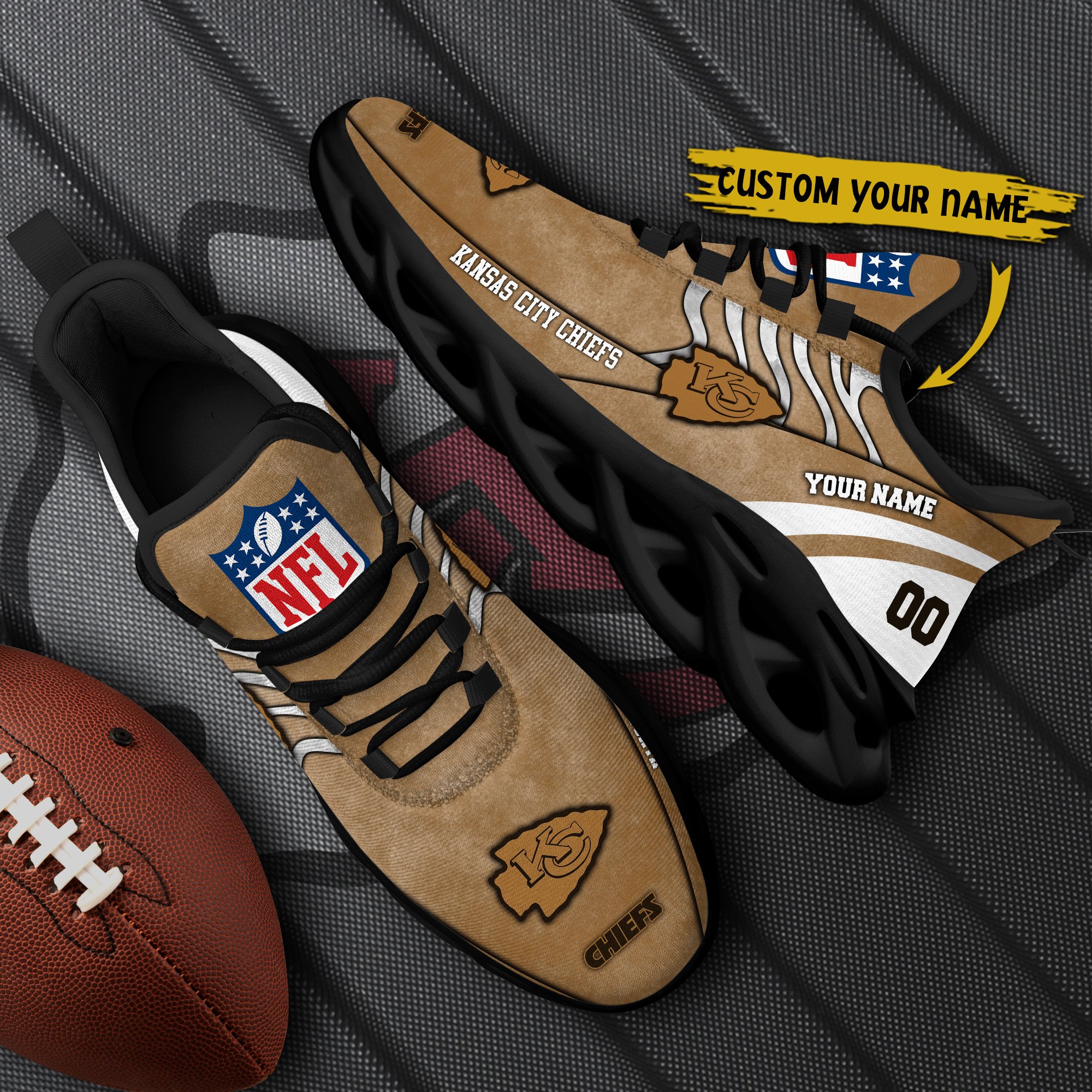 Kansas City Chiefs Black Max Soul Shoes 2025 Versions Custom Your Name And Number 264