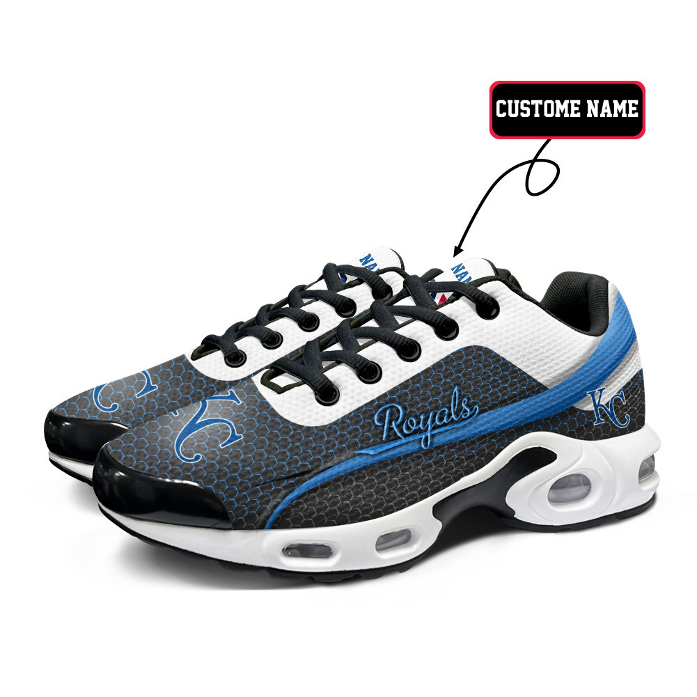 Kansas City Royals Personalized Name Team Colors Wave Line Beehive Pattern TN Air Max Shoes Air Cushion Sneakers