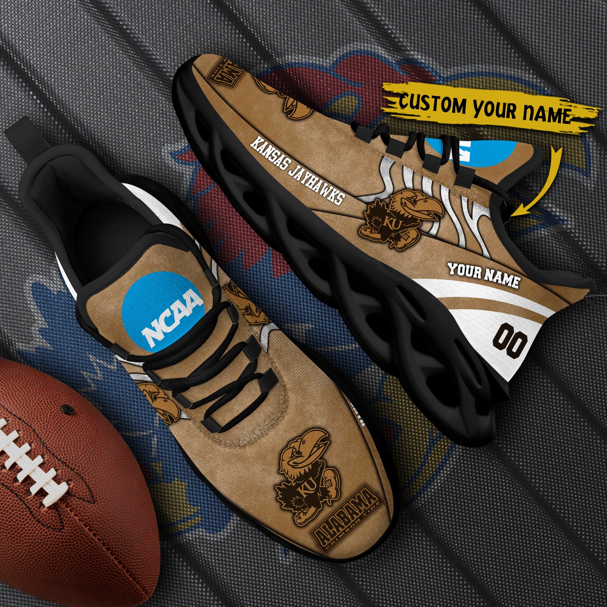 Kansas Jayhawks Black Max Soul Shoes 2025 Versions Custom Your Name And Number 312