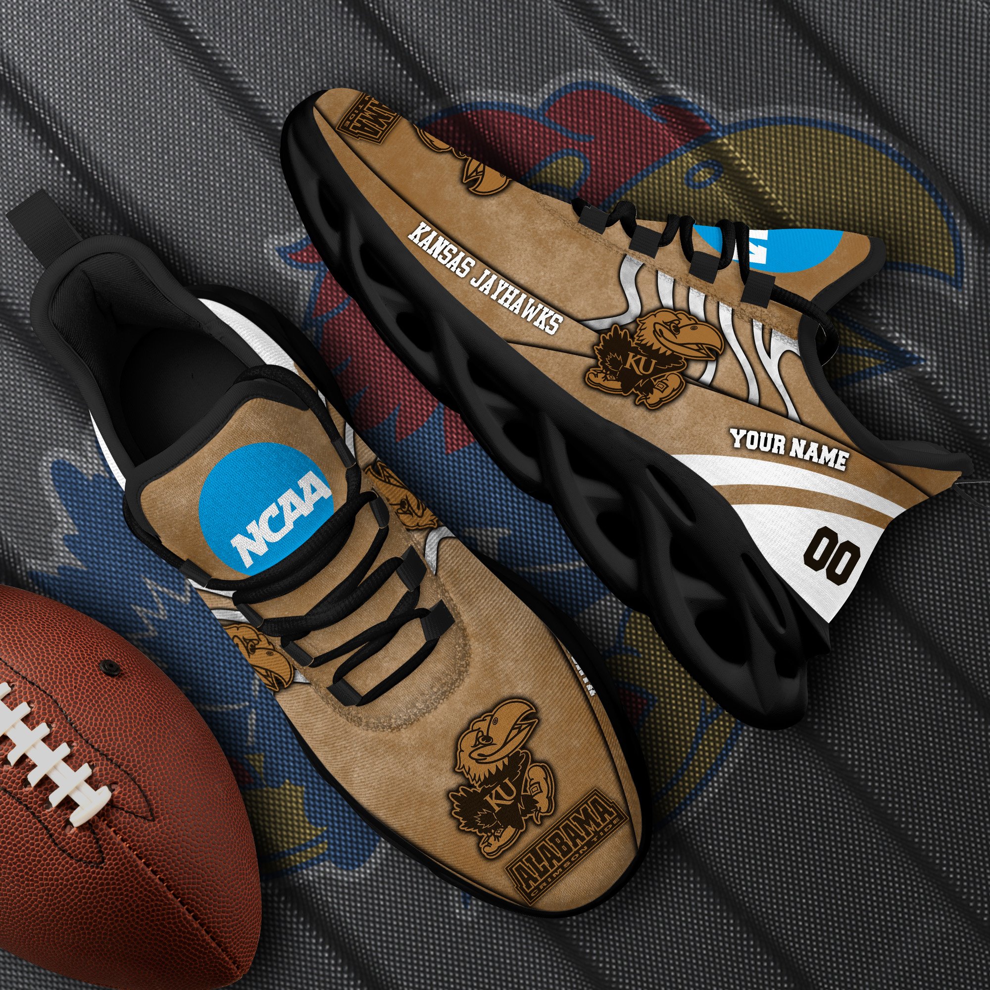 Kansas Jayhawks Black Max Soul Shoes 2025 Versions Custom Your Name And Number 312