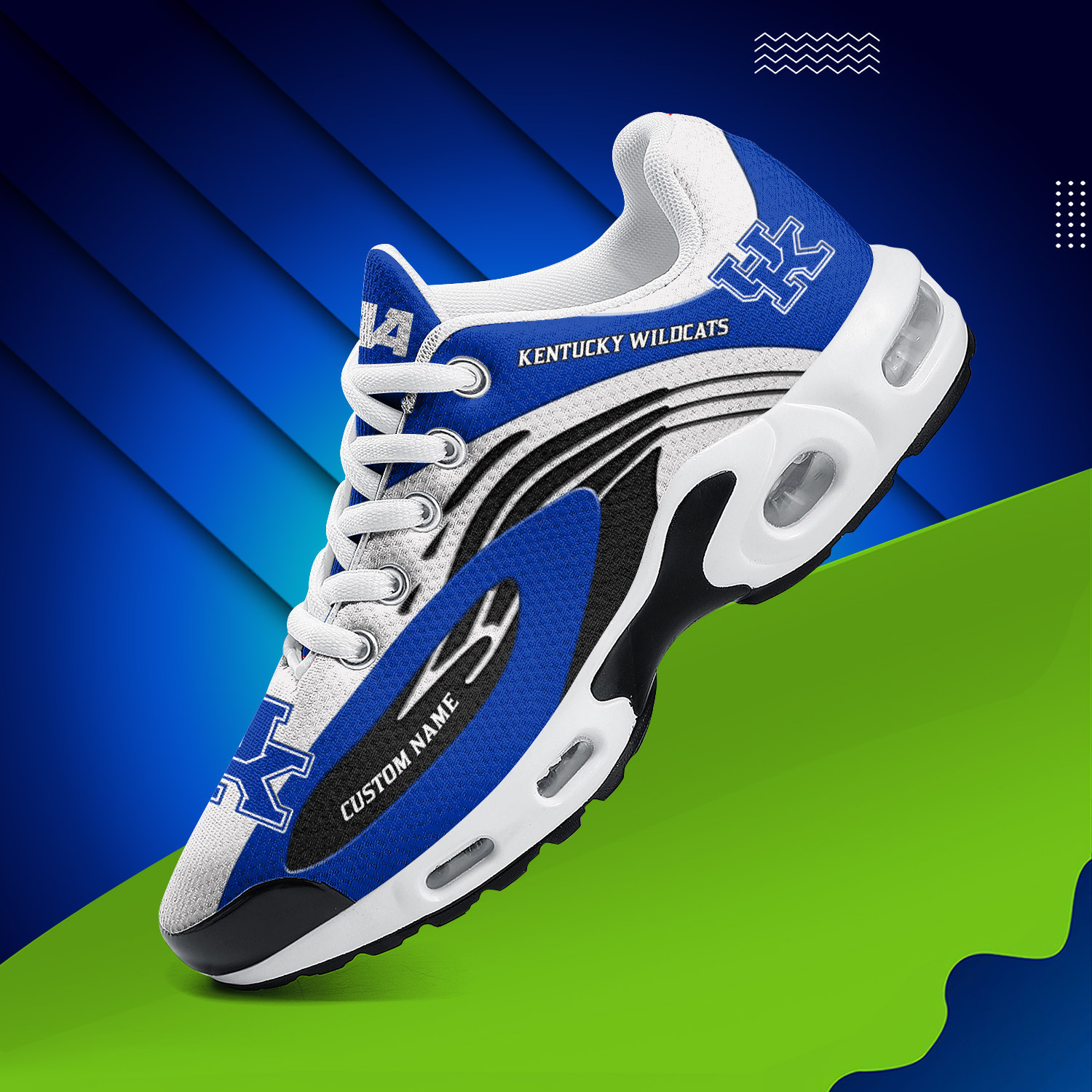 Kentucky Wildcats Personalized Name Team Logo Mix Colors Wave Line TN Shoes Air Cushion Sneakers