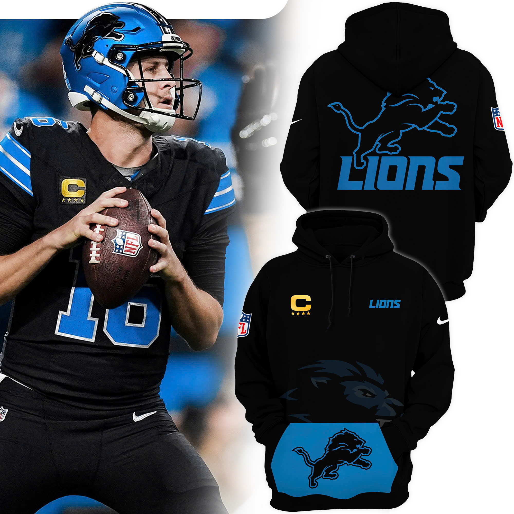 Kid's Black Detroit Lions Alternate Helmet Pullover Hoodie V2 