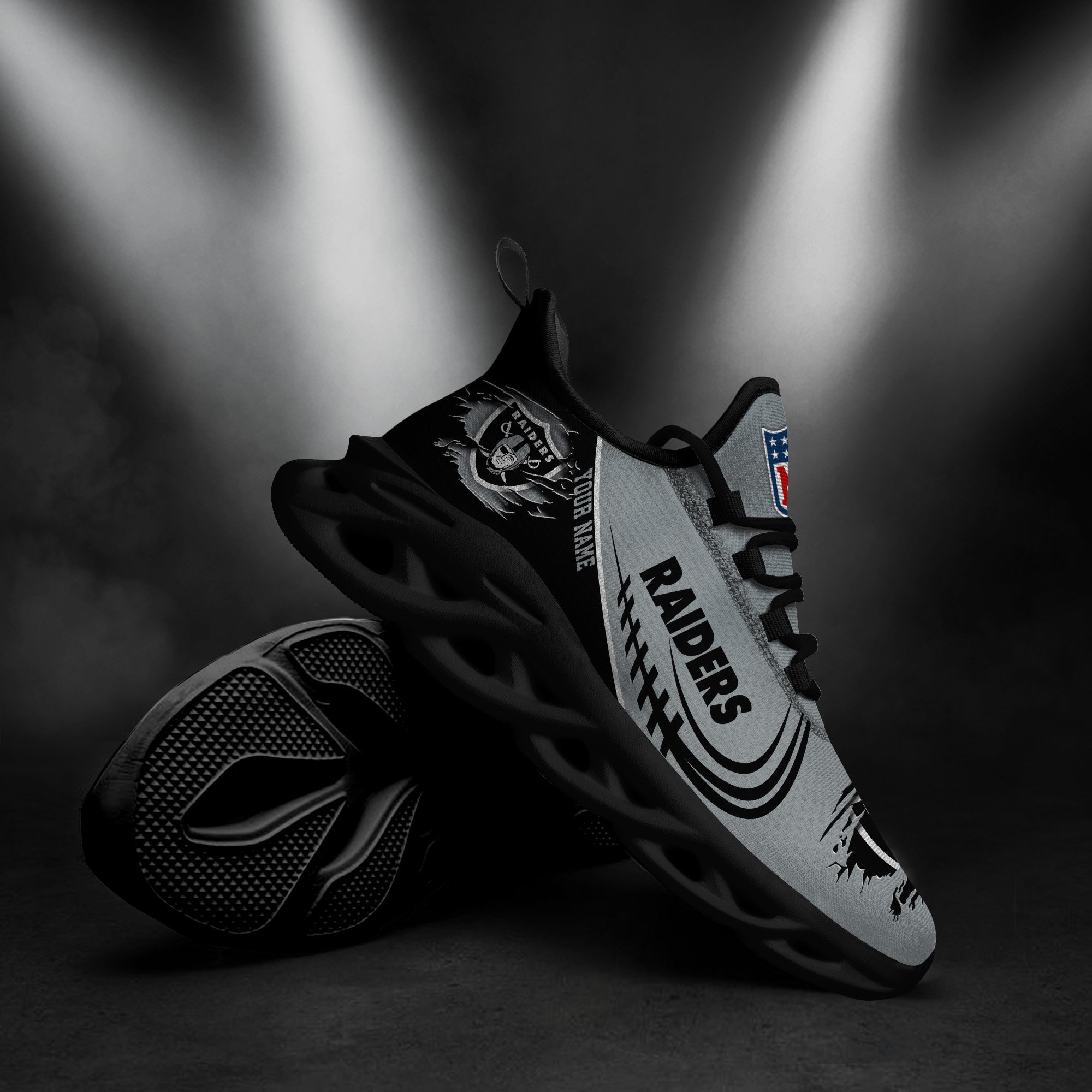 Las Vegas Raiders Black Max Soul Shoes 2025 Versions Custom Name 003