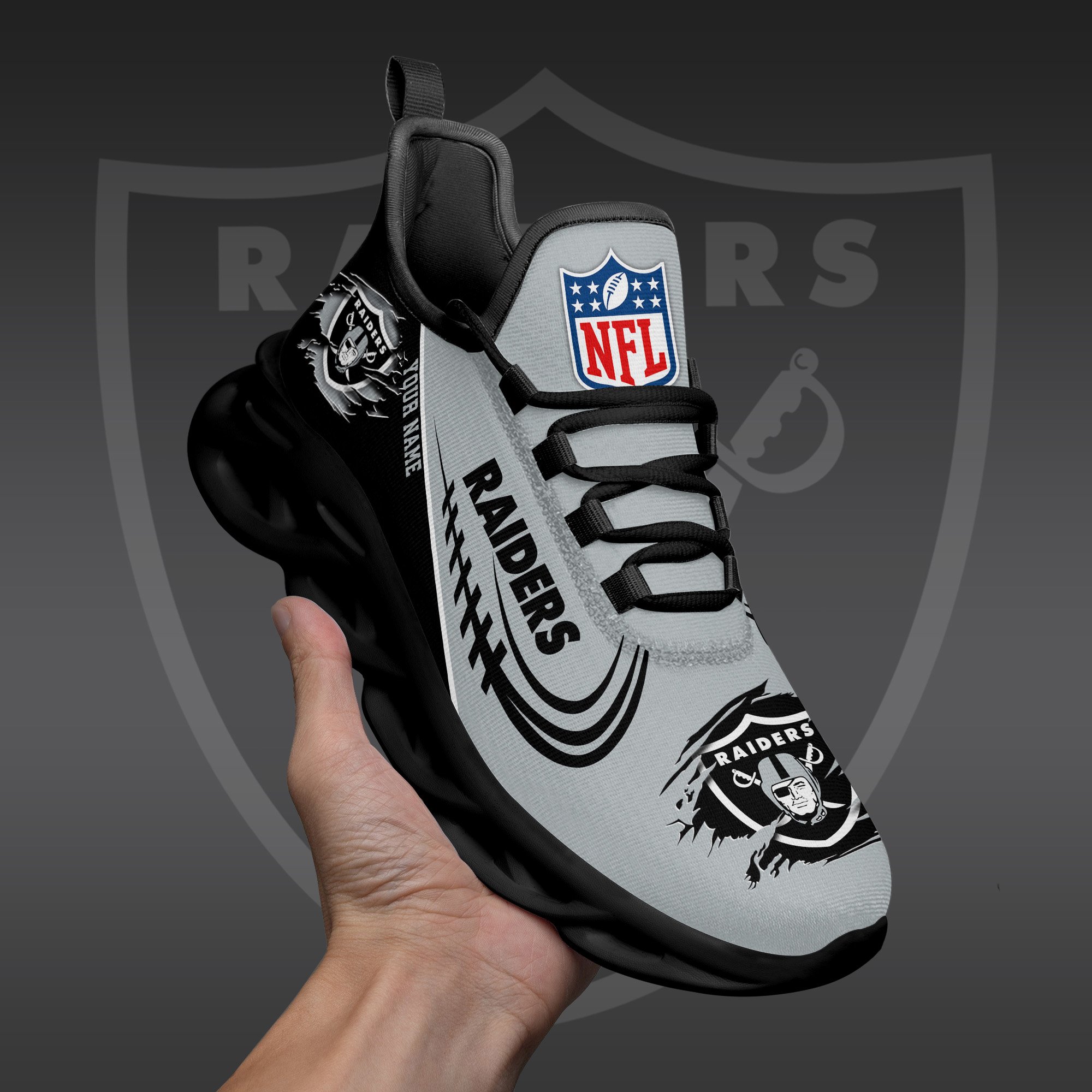 Las Vegas Raiders Black Max Soul Shoes 2025 Versions Custom Name 003