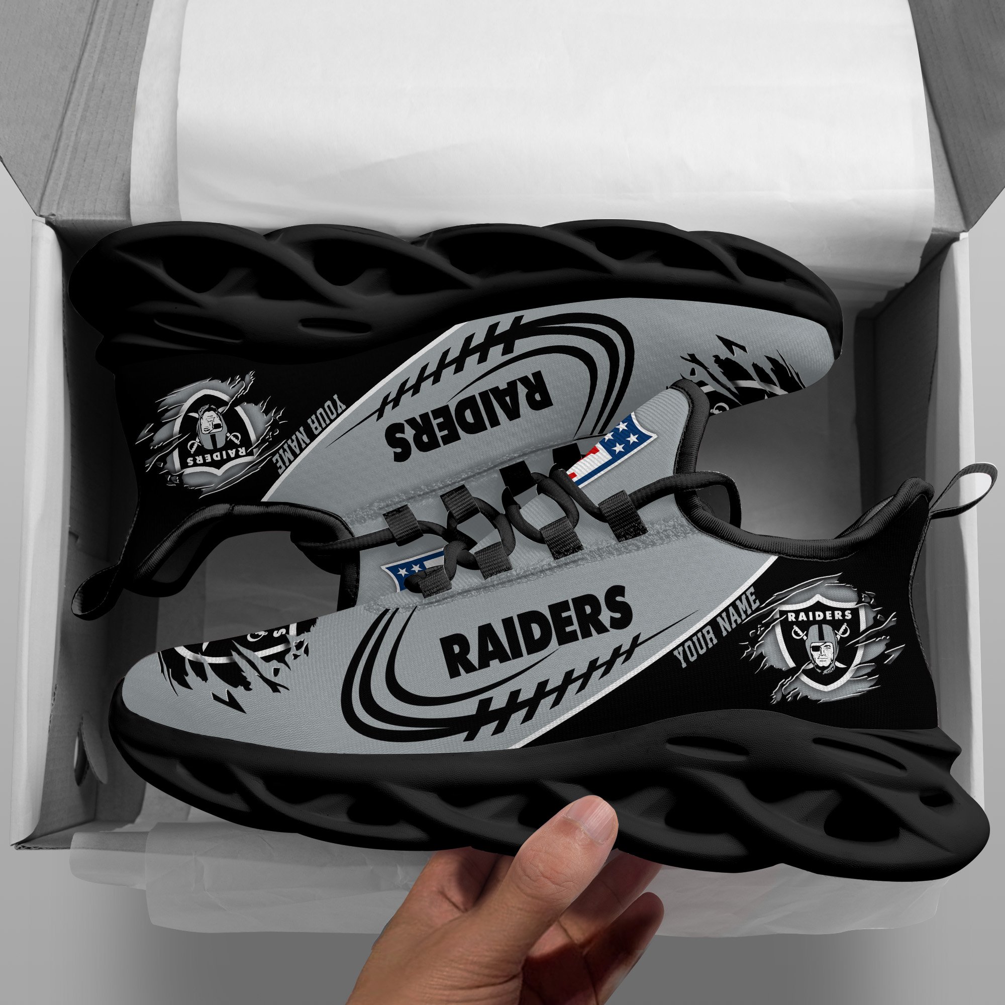 Las Vegas Raiders Black Max Soul Shoes 2025 Versions Custom Name 003