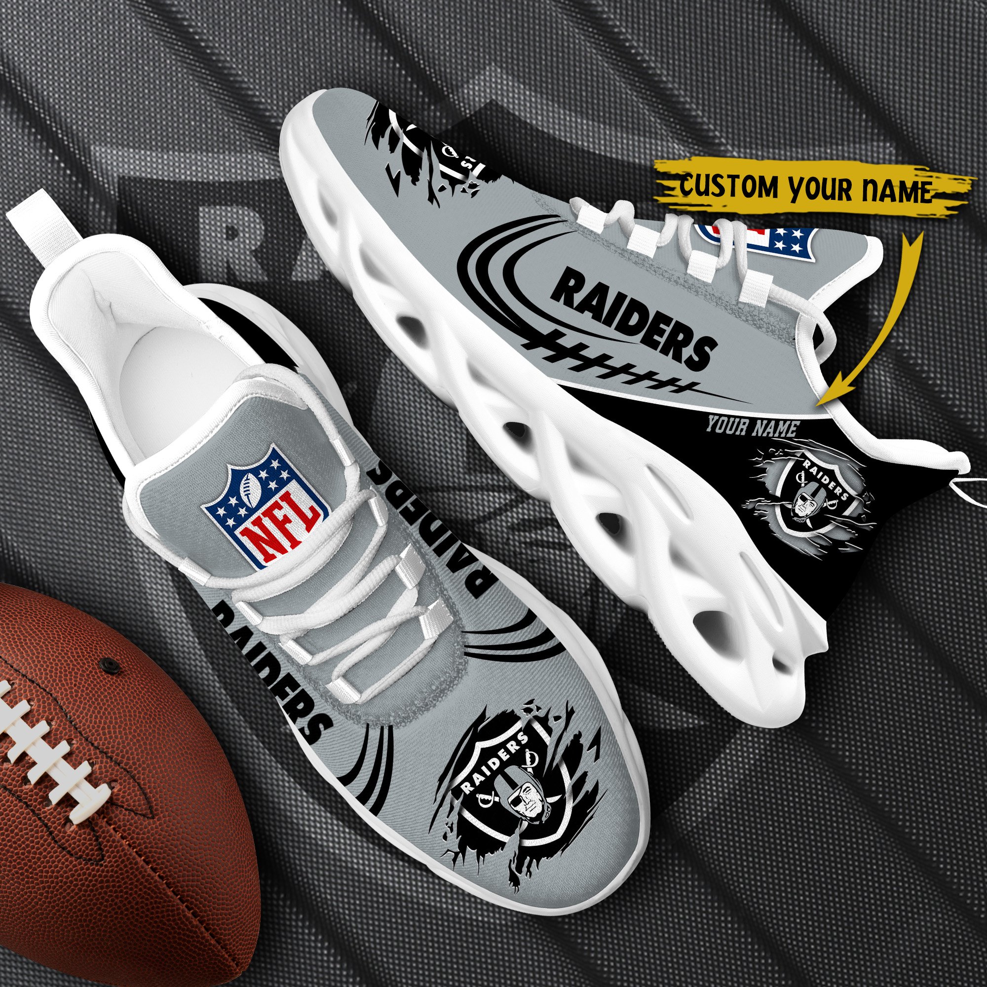 Las Vegas Raiders Black Max Soul Shoes 2025 Versions Custom Name 003
