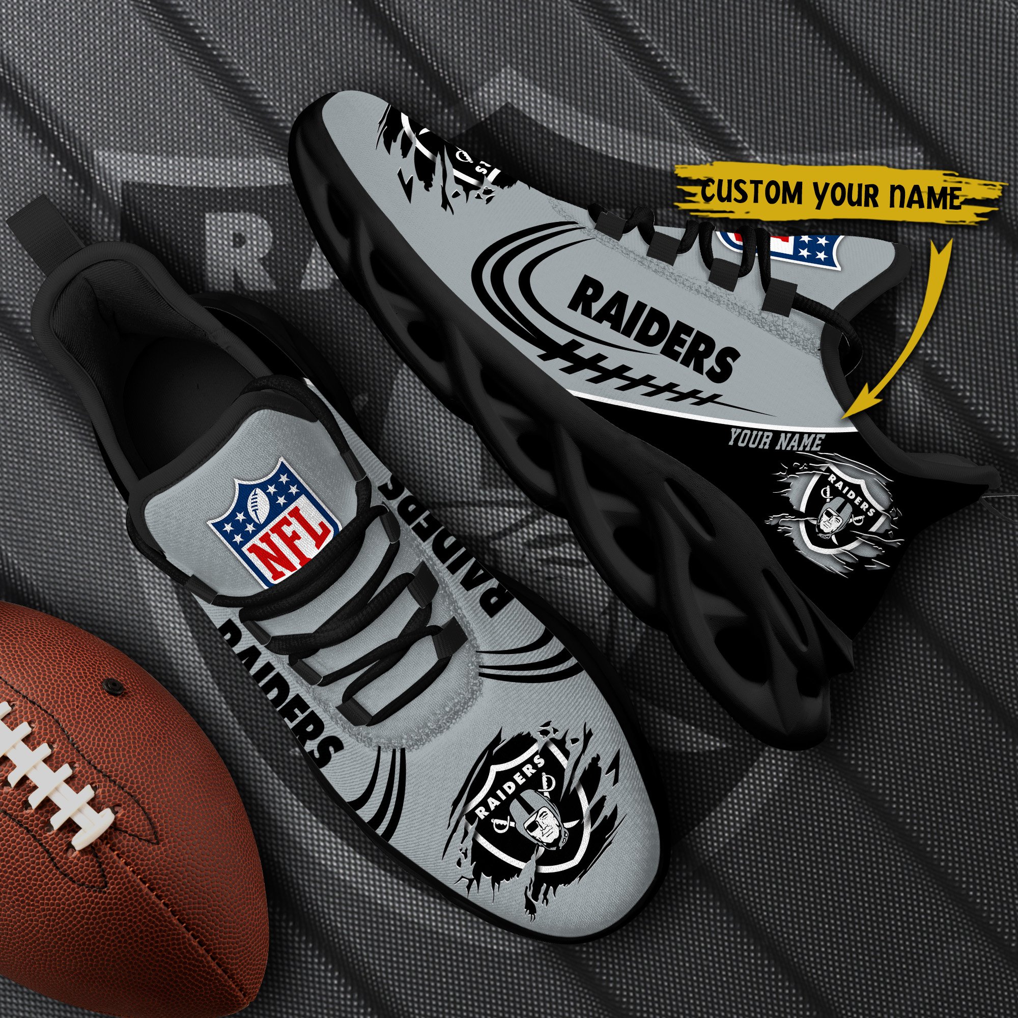 Las Vegas Raiders Black Max Soul Shoes 2025 Versions Custom Name 003