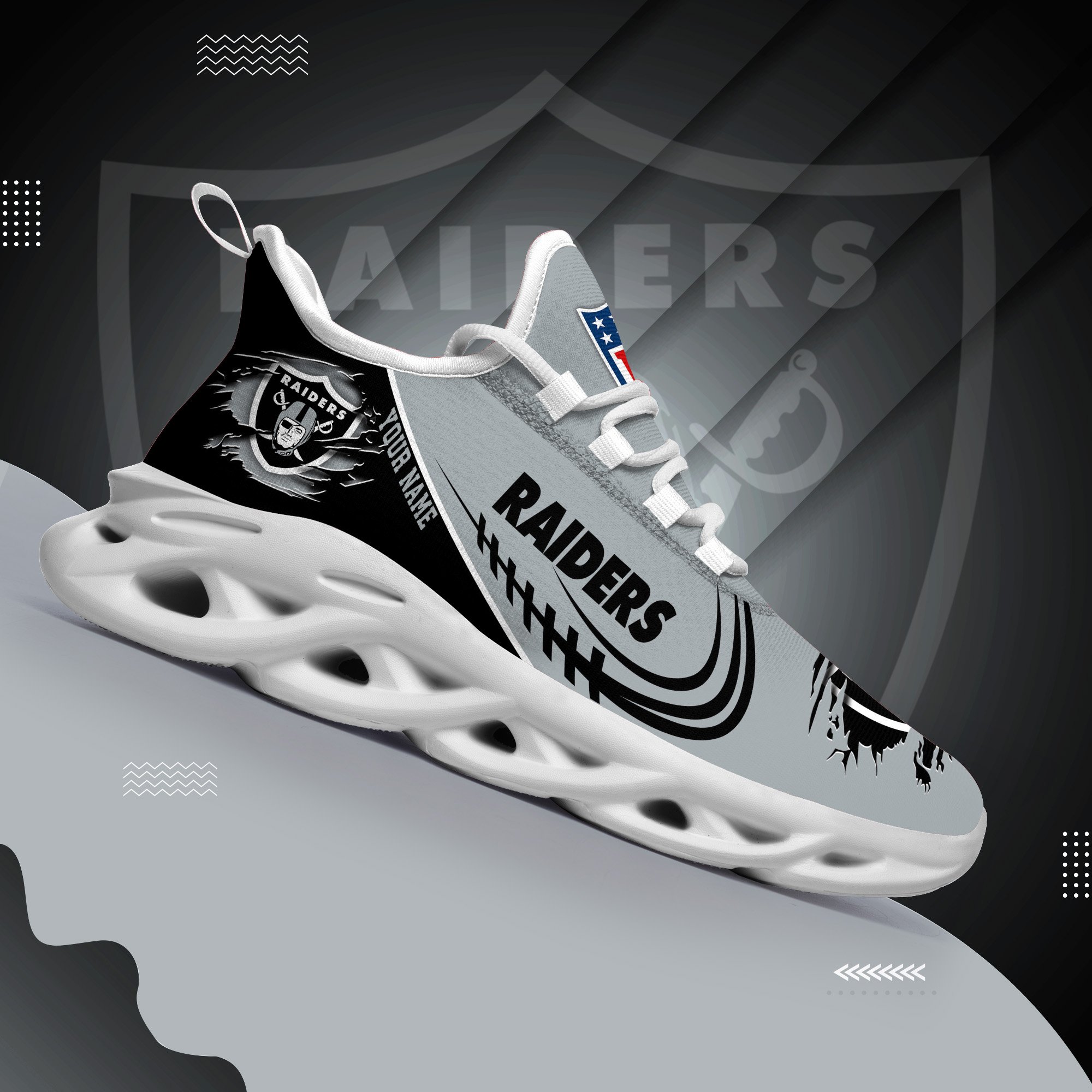 Las Vegas Raiders Black Max Soul Shoes 2025 Versions Custom Name 003