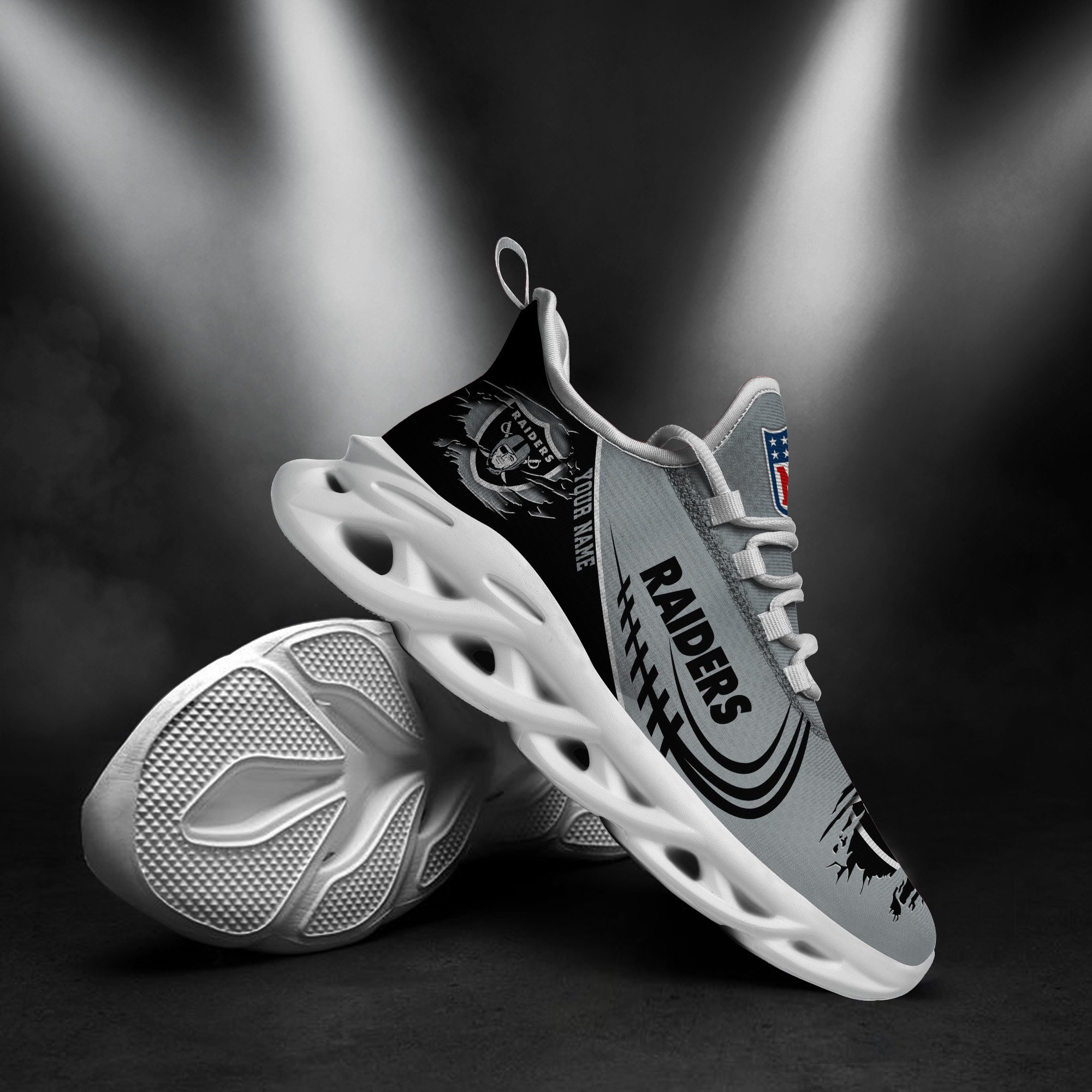 Las Vegas Raiders Black Max Soul Shoes 2025 Versions Custom Name 003