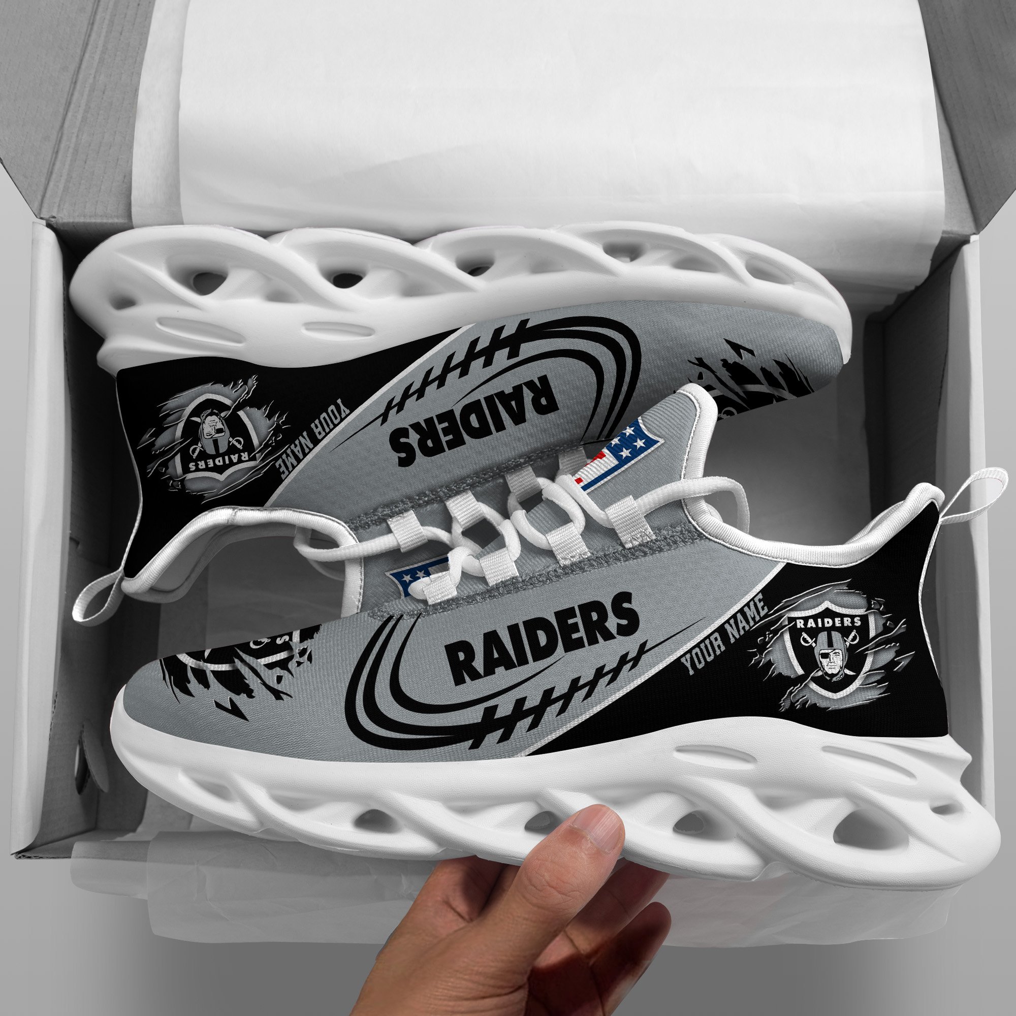 Las Vegas Raiders Black Max Soul Shoes 2025 Versions Custom Name 003