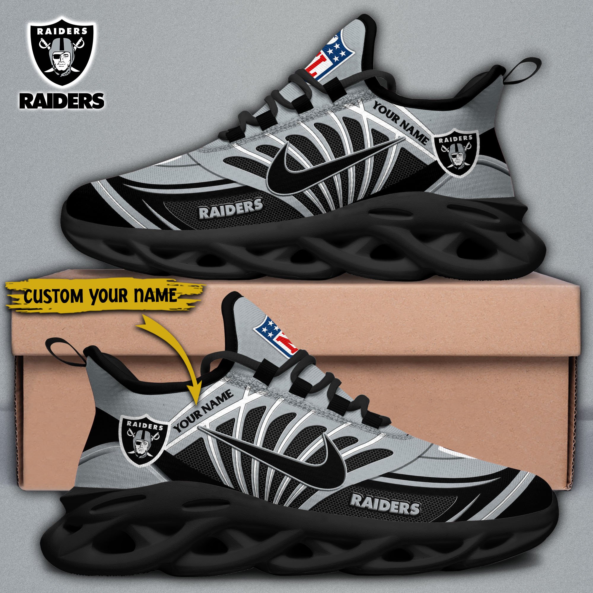 Las Vegas Raiders Black Max Soul Shoes 2025 Versions Custom Name 898