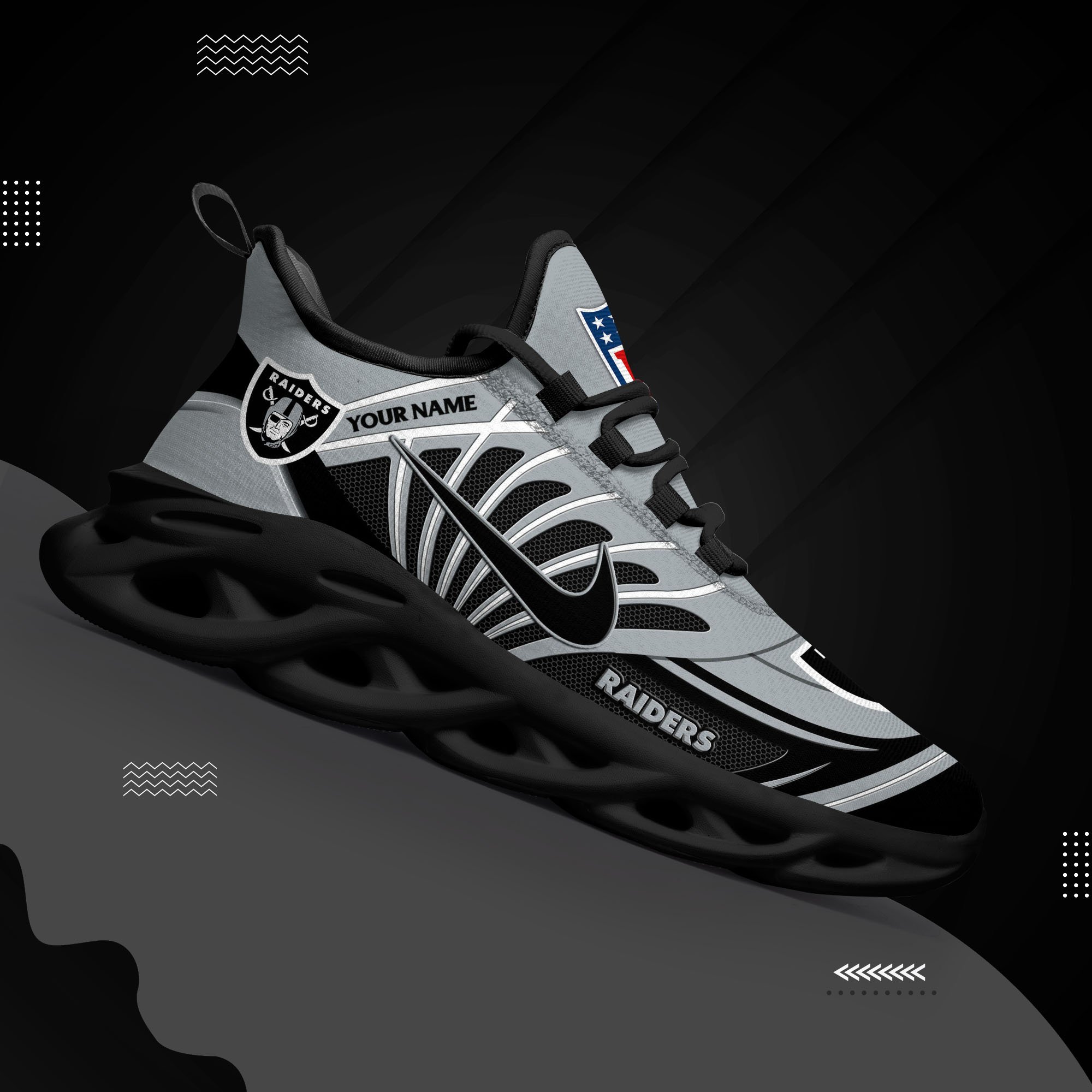 Las Vegas Raiders Black Max Soul Shoes 2025 Versions Custom Name 898