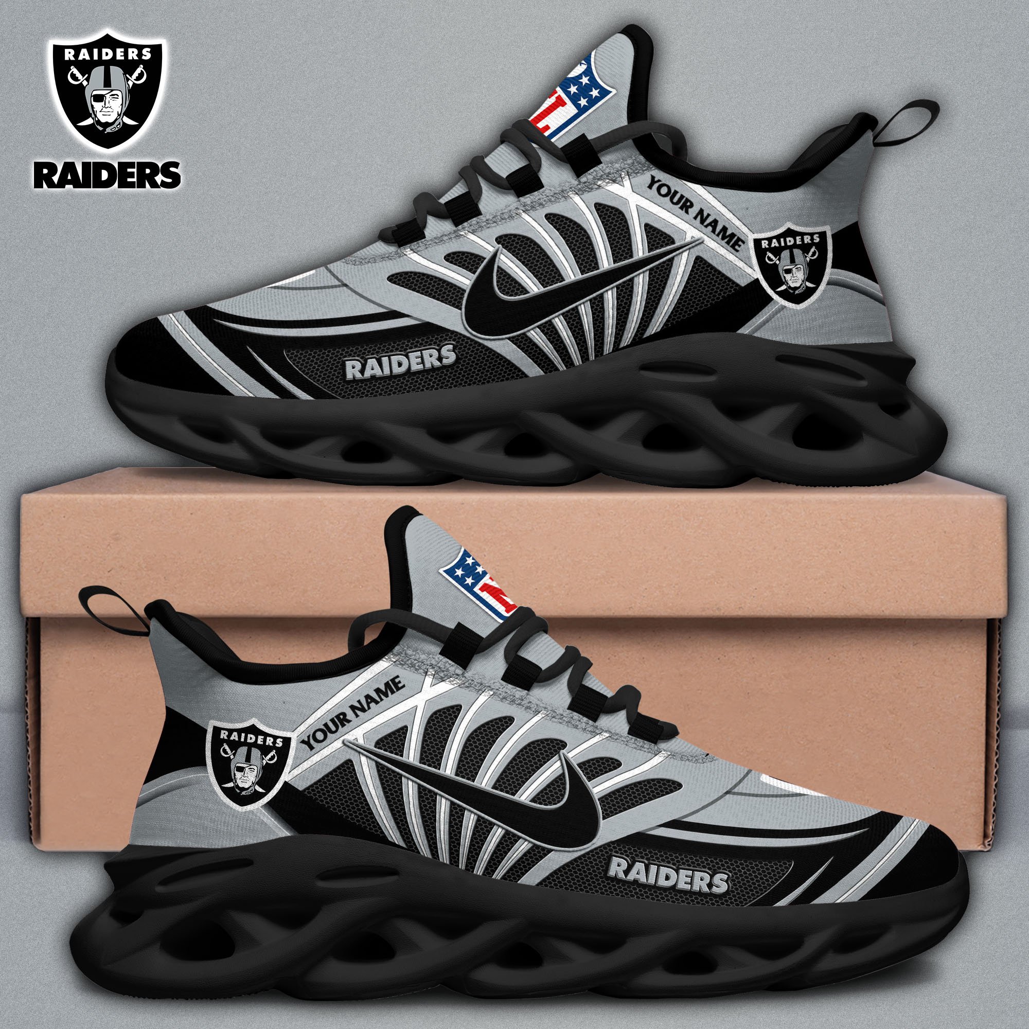 Las Vegas Raiders Black Max Soul Shoes 2025 Versions Custom Name 898