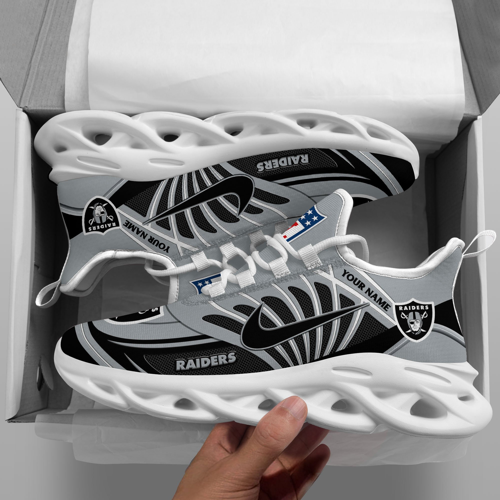 Las Vegas Raiders Black Max Soul Shoes 2025 Versions Custom Name 898