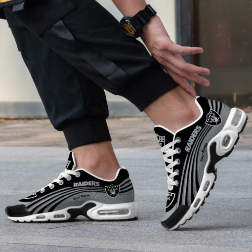 Las Vegas Raiders Personalized Name Team Colors Wave Lines TN Air Max Shoes Air Cushion Sneakers