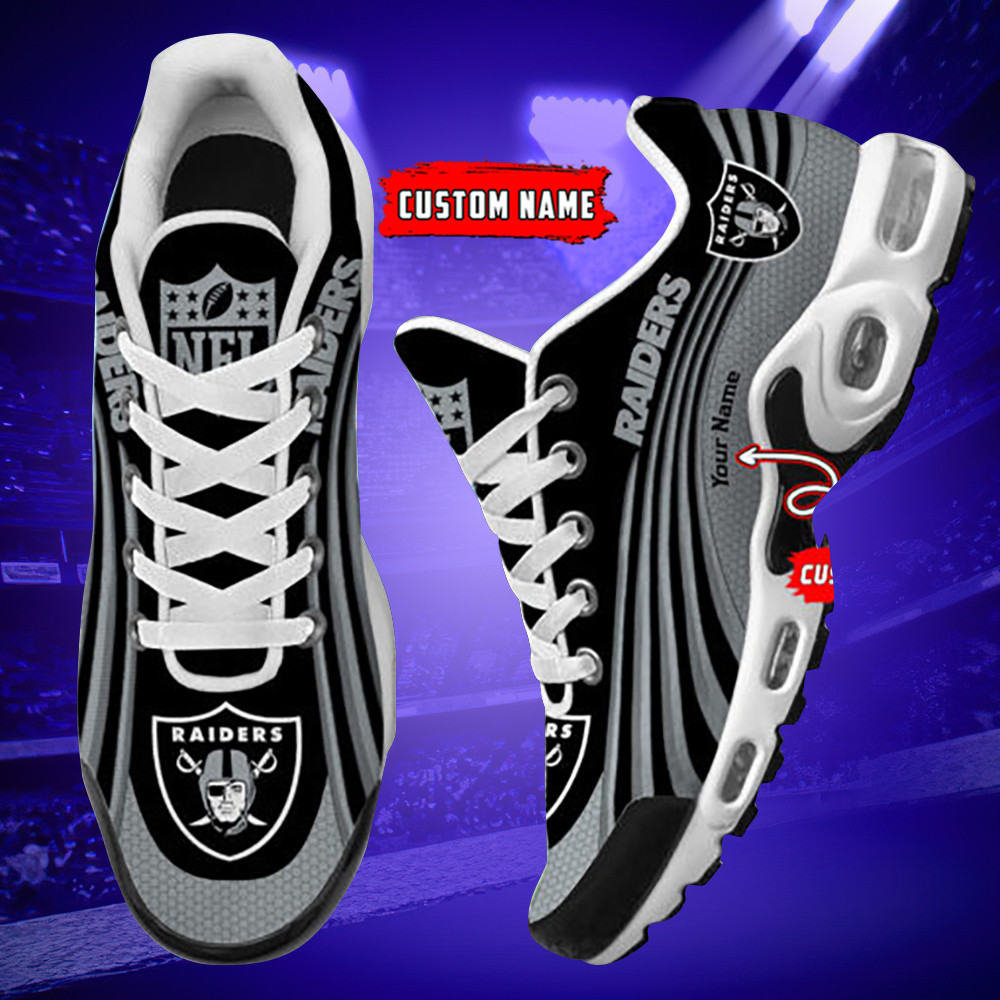 Las Vegas Raiders Personalized Name Team Colors Wave Lines TN Air Max Shoes Air Cushion Sneakers