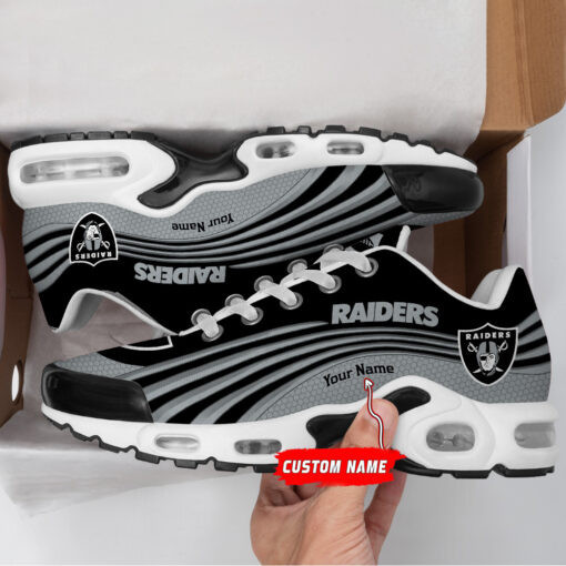 Las Vegas Raiders Personalized Name Team Colors Wave Lines TN Air Max Shoes Air Cushion Sneakers