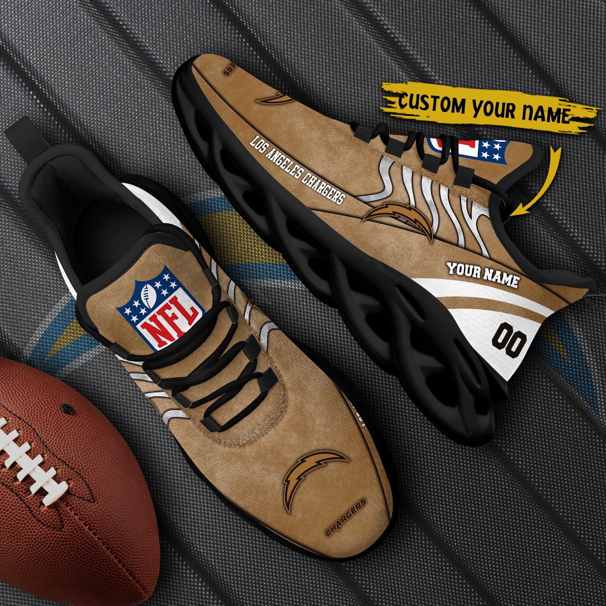 Los Angeles Chargers Black Max Soul Shoes 2025 Versions Custom Your Name And Number 264