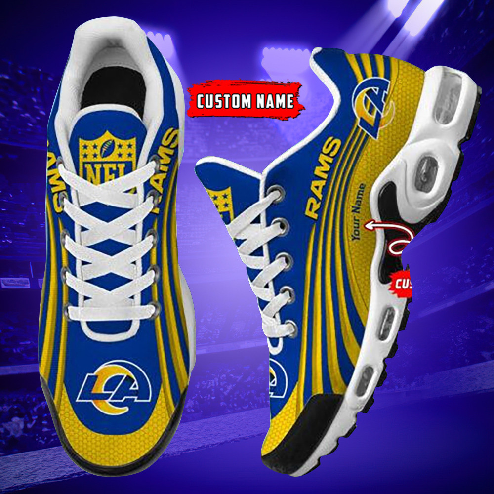 Los Angeles Rams Personalized Name Team Colors Wave Lines TN Air Max Shoes Air Cushion Sneakers