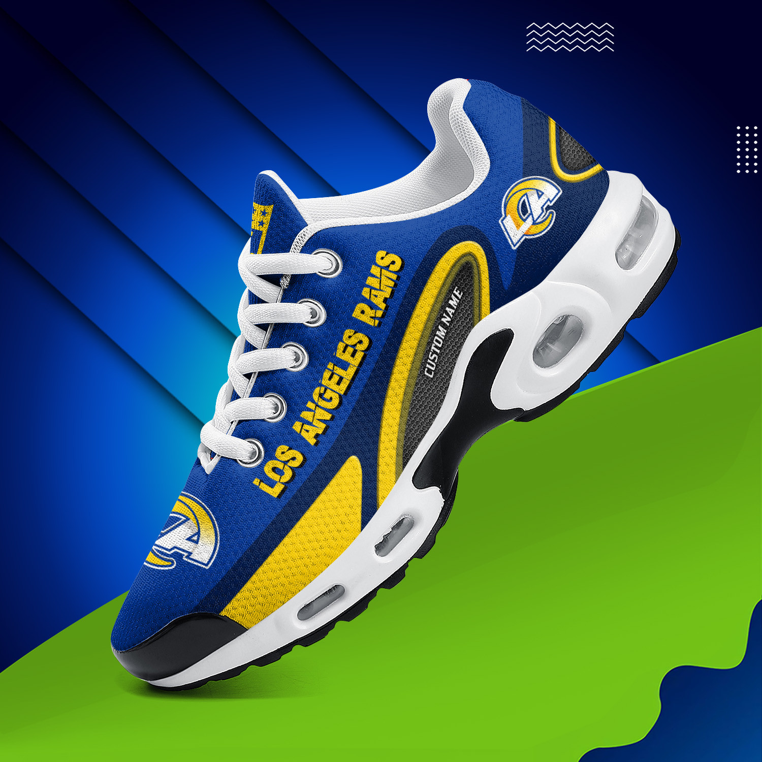 Los Angeles Rams Personalized Name Team Logo Mix Colors Oval Line TN Air Max Shoes Air Cushion Sneakers