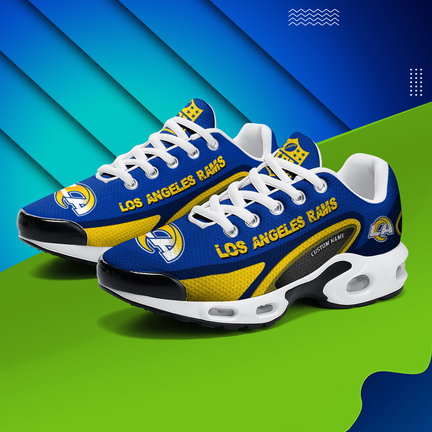 Los Angeles Rams Personalized Name Team Logo Mix Colors Oval Line TN Air Max Shoes Air Cushion Sneakers