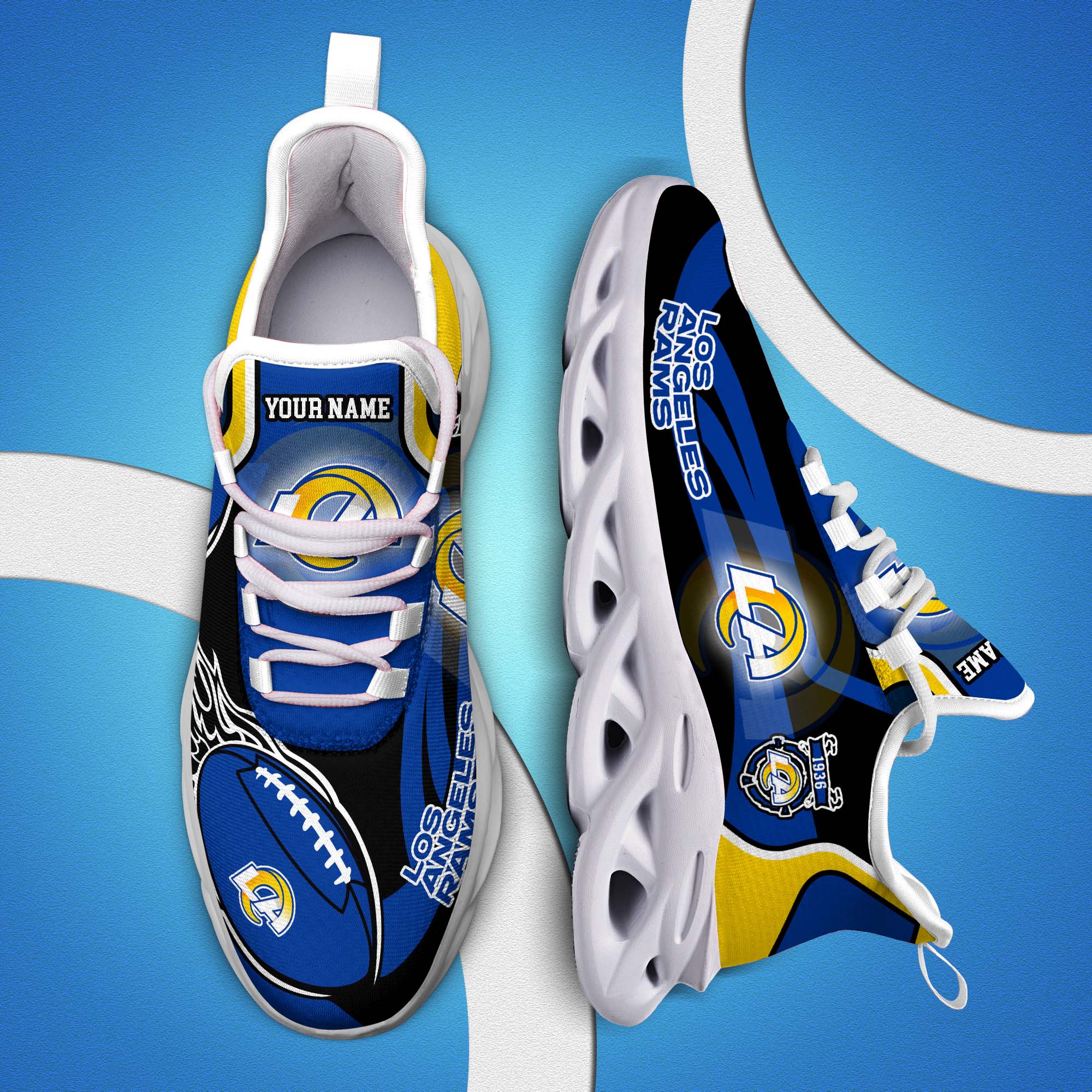 Los Angeles Rams White C Sneakers 2025 Version Personalized Your Name 090