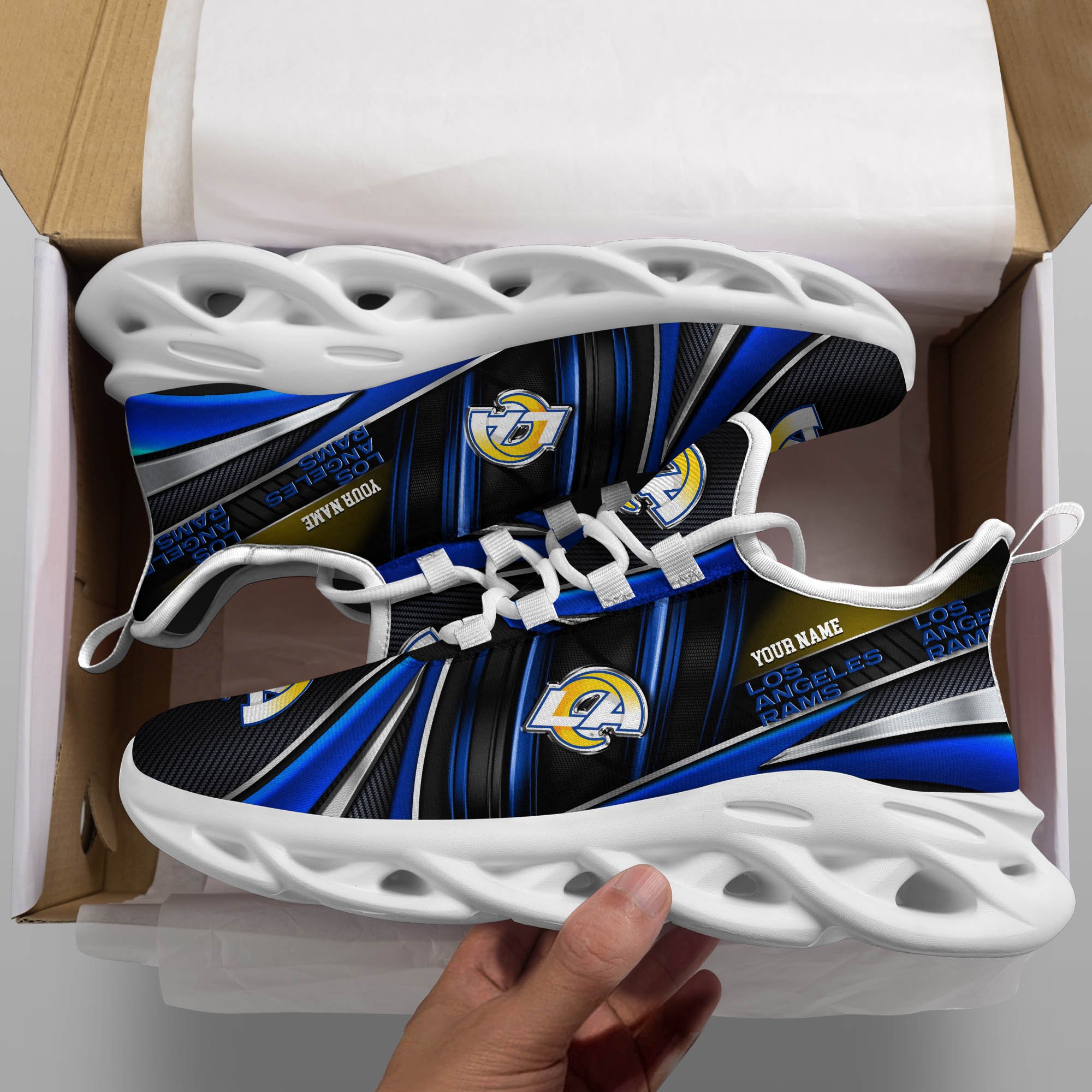 Los Angeles Rams White C Sneakers 2025 Version Personalized Your Name, Sport Team Sneakers, Sport Gifts PH892