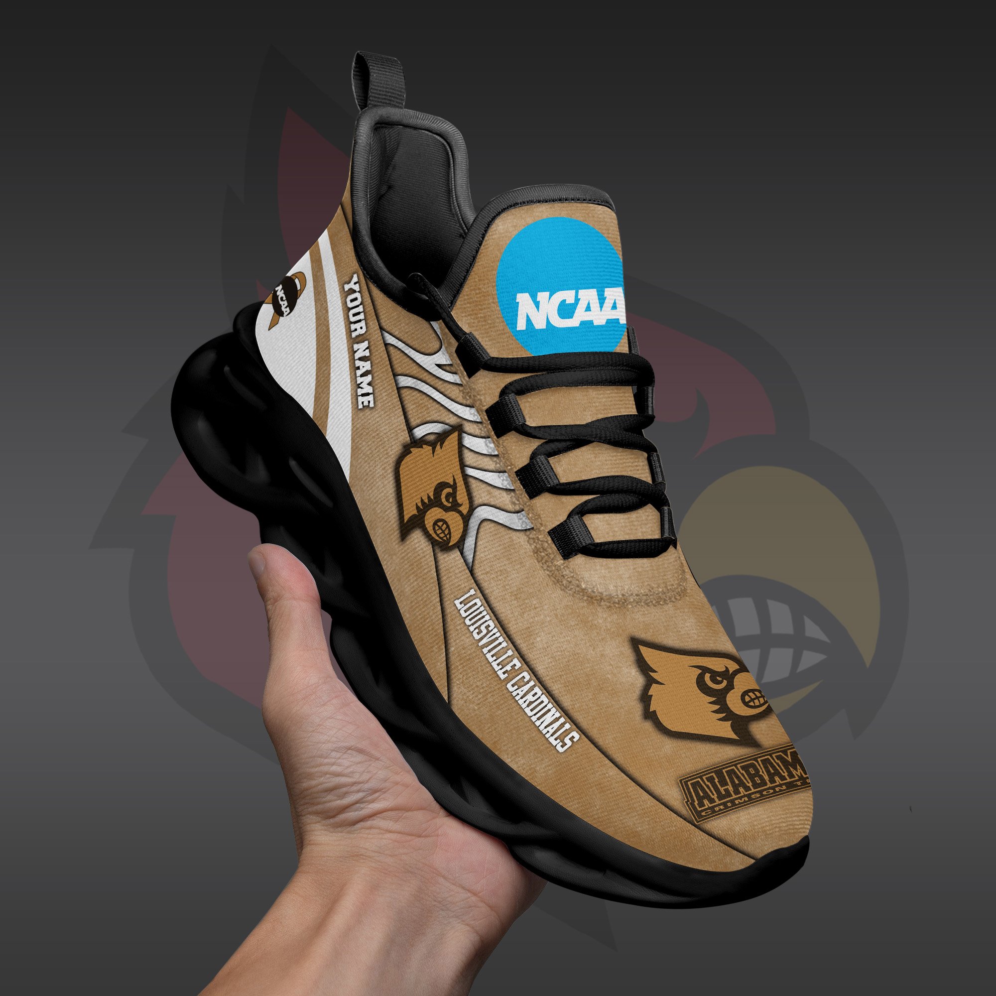 Louisville Cardinals Black Max Soul Shoes 2025 Versions Custom Your Name And Number 312