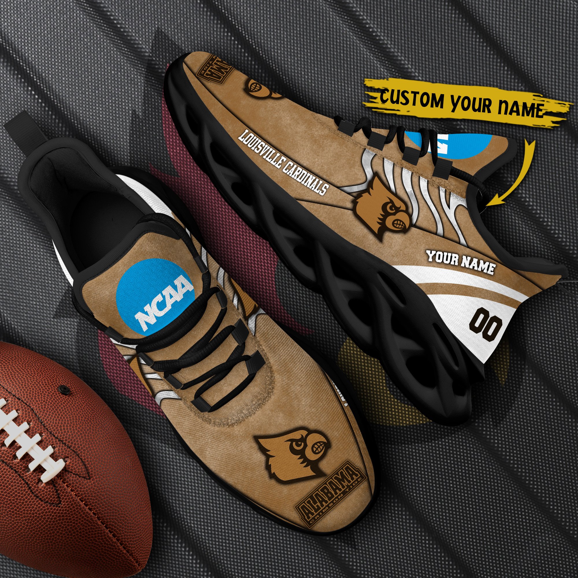 Louisville Cardinals Black Max Soul Shoes 2025 Versions Custom Your Name And Number 312