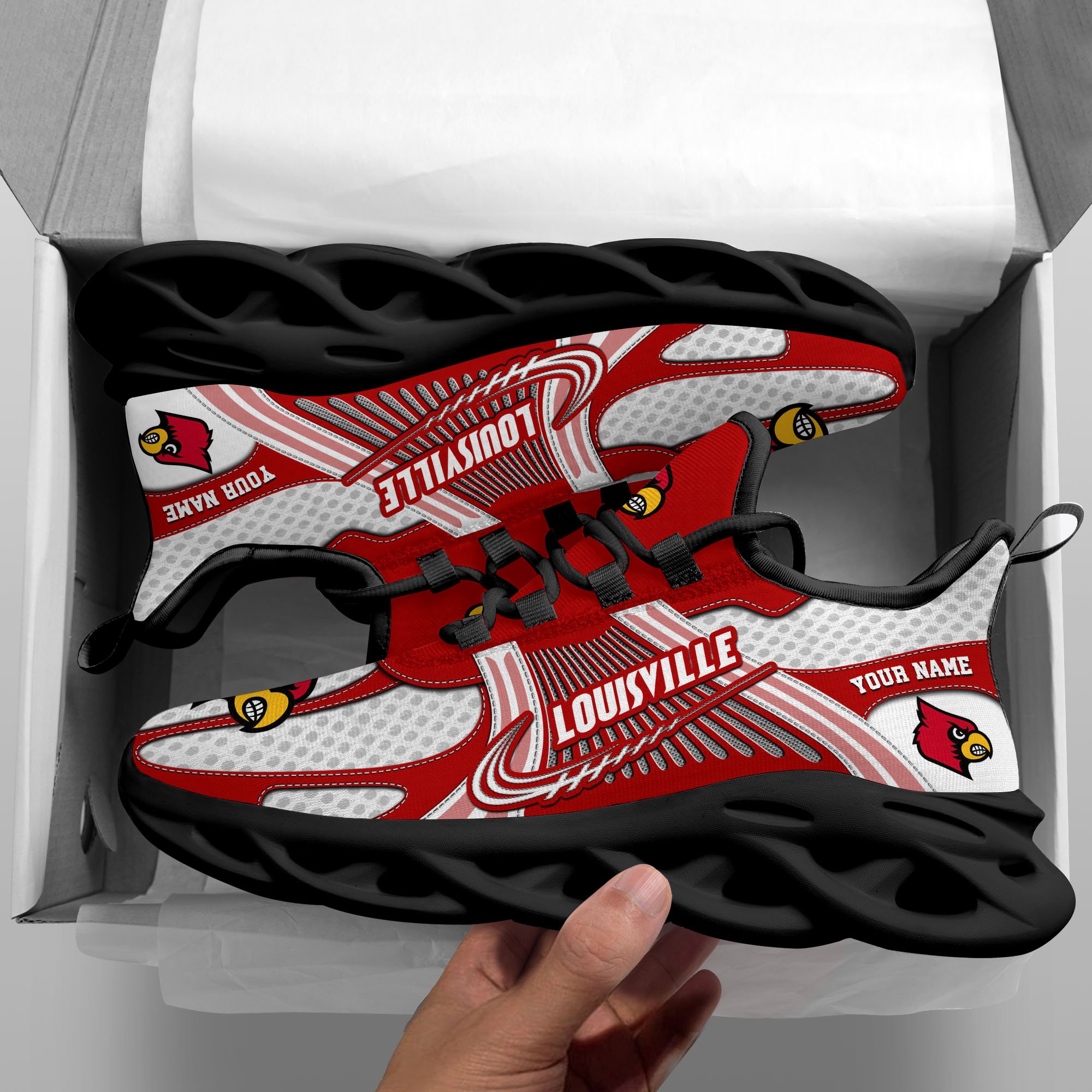 Louisville Cardinals Clunky Sneakers Custom Your Name, Sport Sneakers, Sport Gifts For Fan, Gifts For Him