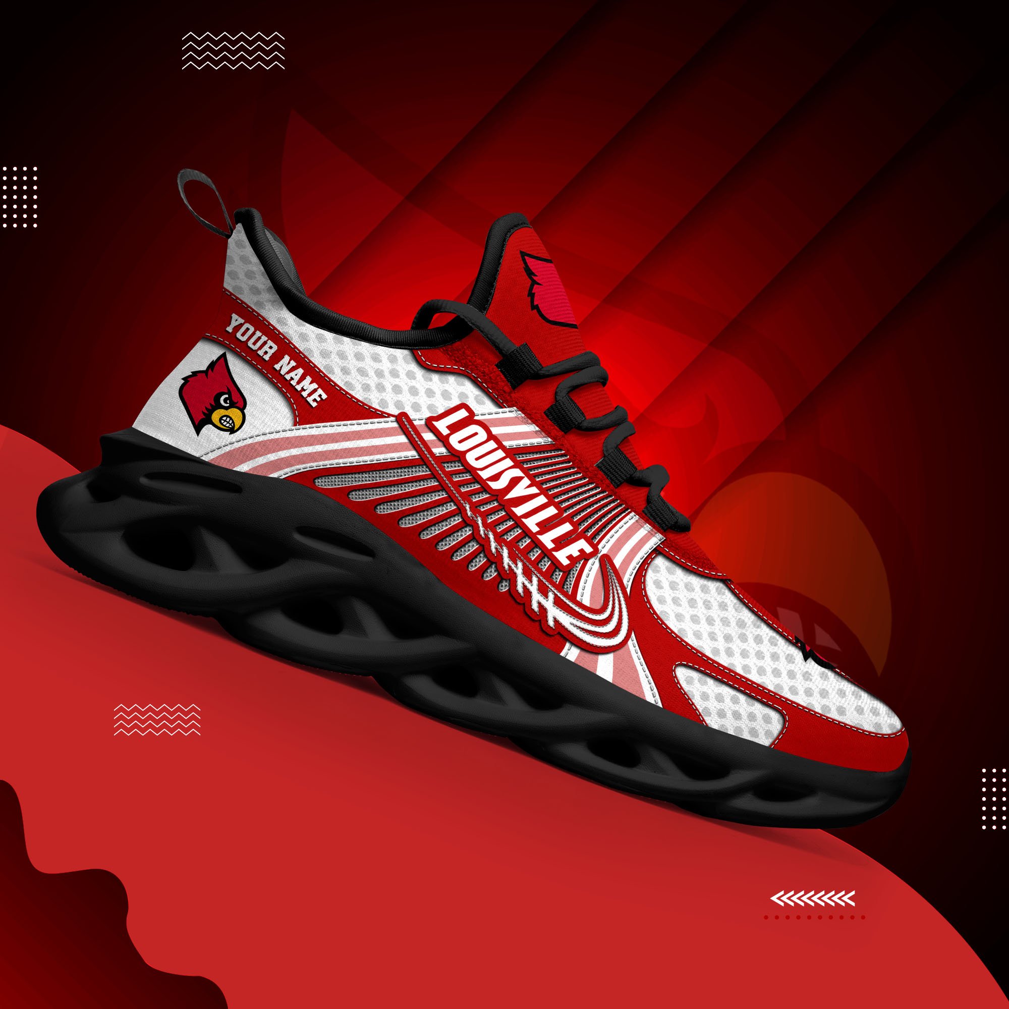 Louisville Cardinals Clunky Sneakers Custom Your Name, Sport Sneakers, Sport Gifts For Fan, Gifts For Him