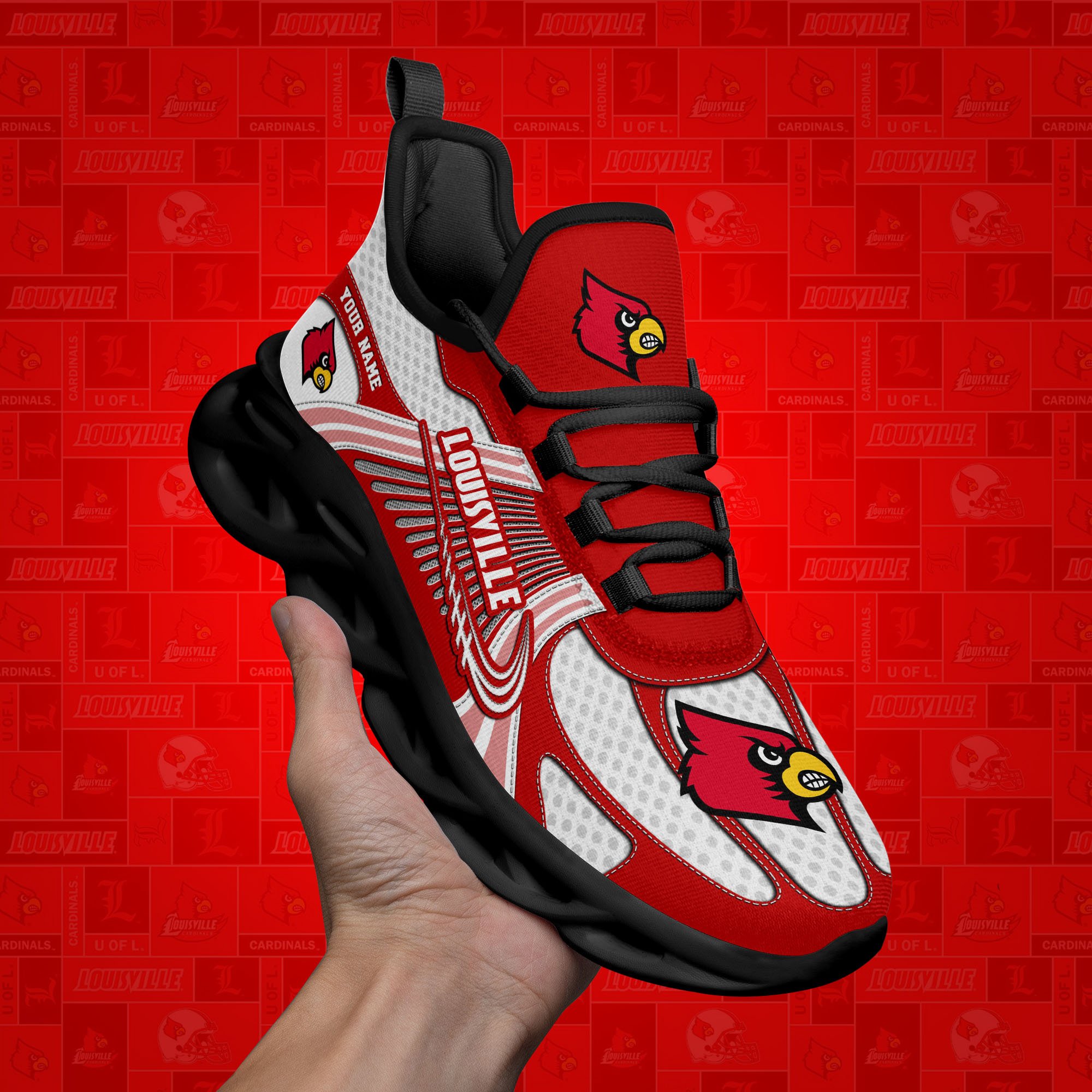 Louisville Cardinals Clunky Sneakers Custom Your Name, Sport Sneakers, Sport Gifts For Fan, Gifts For Him