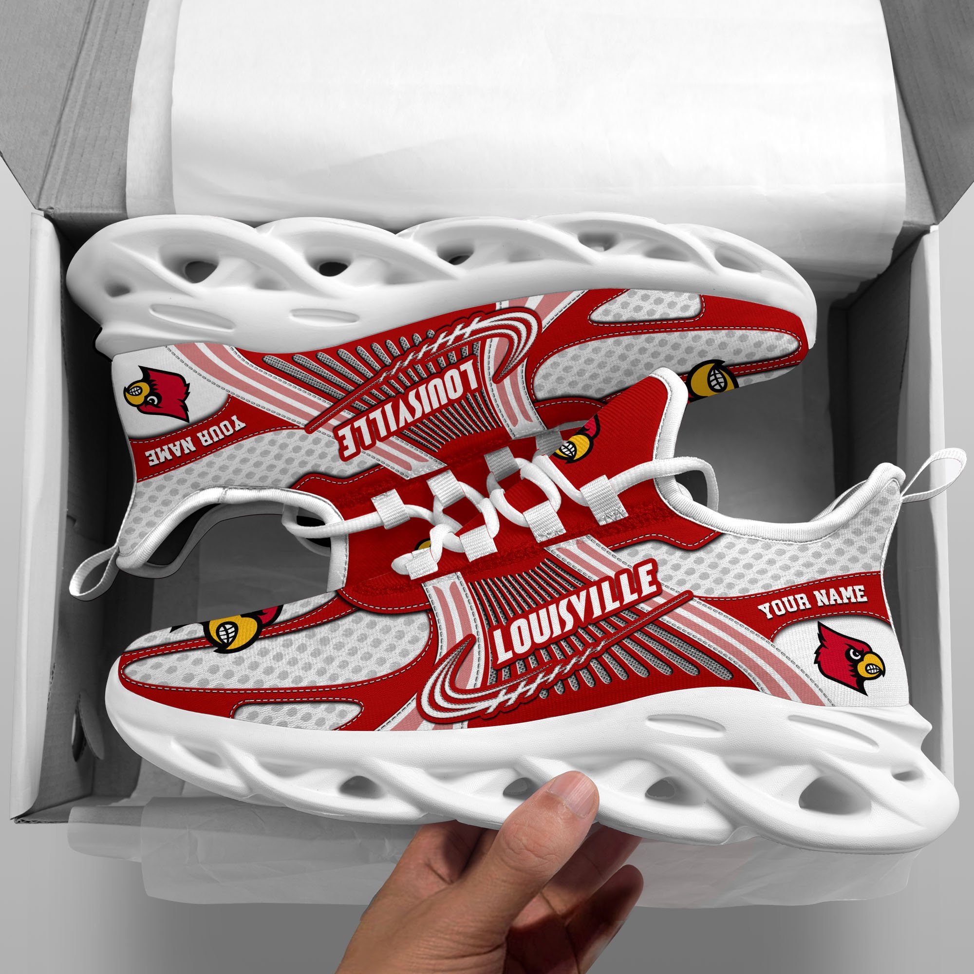 Louisville Cardinals Clunky Sneakers Custom Your Name, Sport Sneakers, Sport Gifts For Fan, Gifts For Him