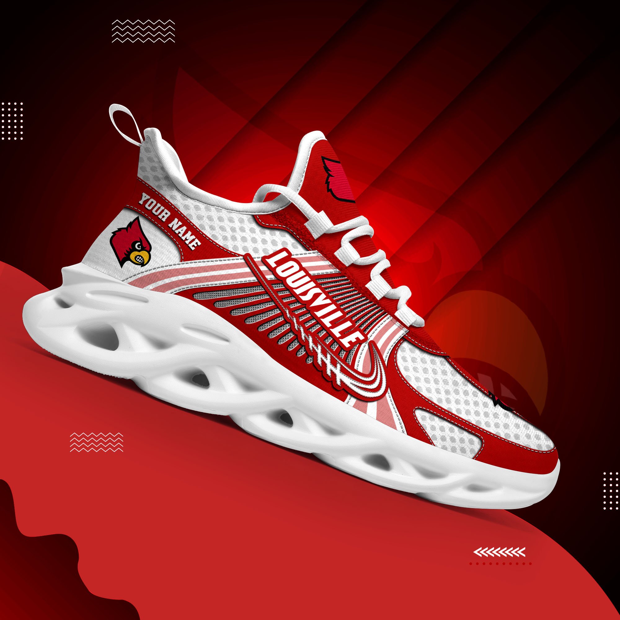 Louisville Cardinals Clunky Sneakers Custom Your Name, Sport Sneakers, Sport Gifts For Fan, Gifts For Him