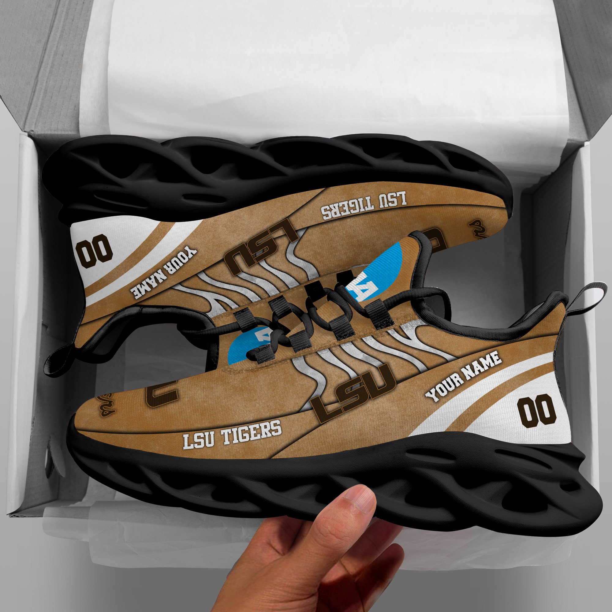 LSU TIGERS Black Max Soul Shoes 2025 Versions Custom Your Name And Number 312